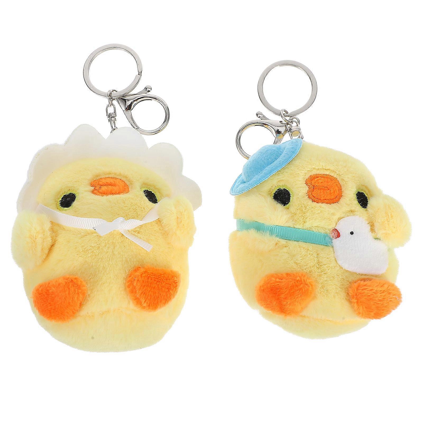Cartoon Yellow Chick Plush Toy for Decor 2Pcs Keychain Accessory