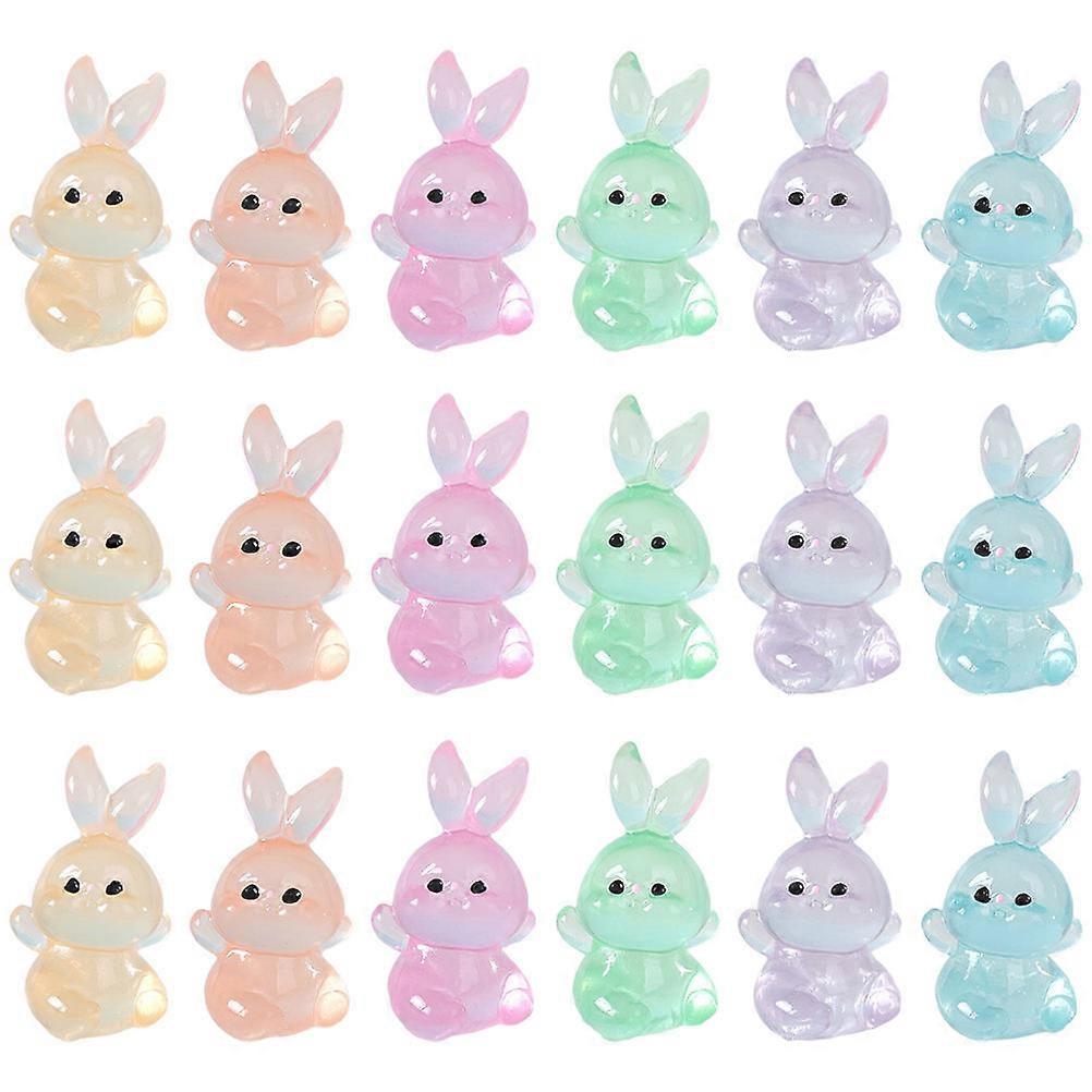 Luminous Mini Rabbit Figurines Set of 18 – Micro Landscape Bunny Ornaments for Home, Garden & Desk Decor – Vibrant Resin Figurines for Cheerful
