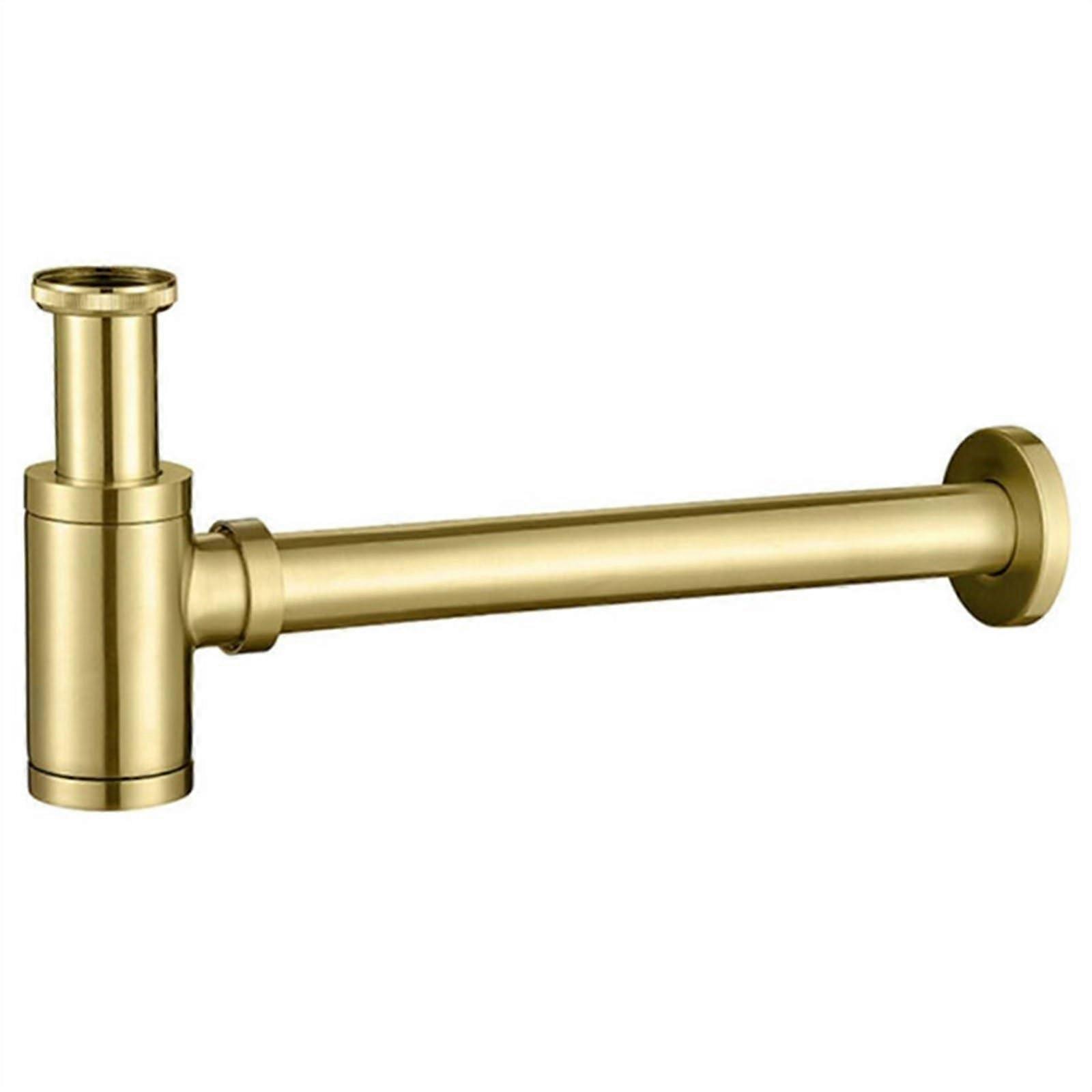 Universal Siphon for Sink Vanity Sink Drain Fitting with Brass Body, Wall Connection, Sanitary P Siphons, Washpipe, Black/Brushed Gold/Chrome.