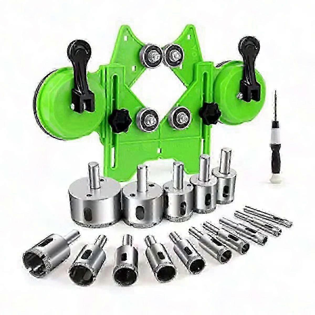 17pcs Diamond Hole Saw Kit with Drill Bits & Double Suction Cups Guide Jig for 4mm-83mm