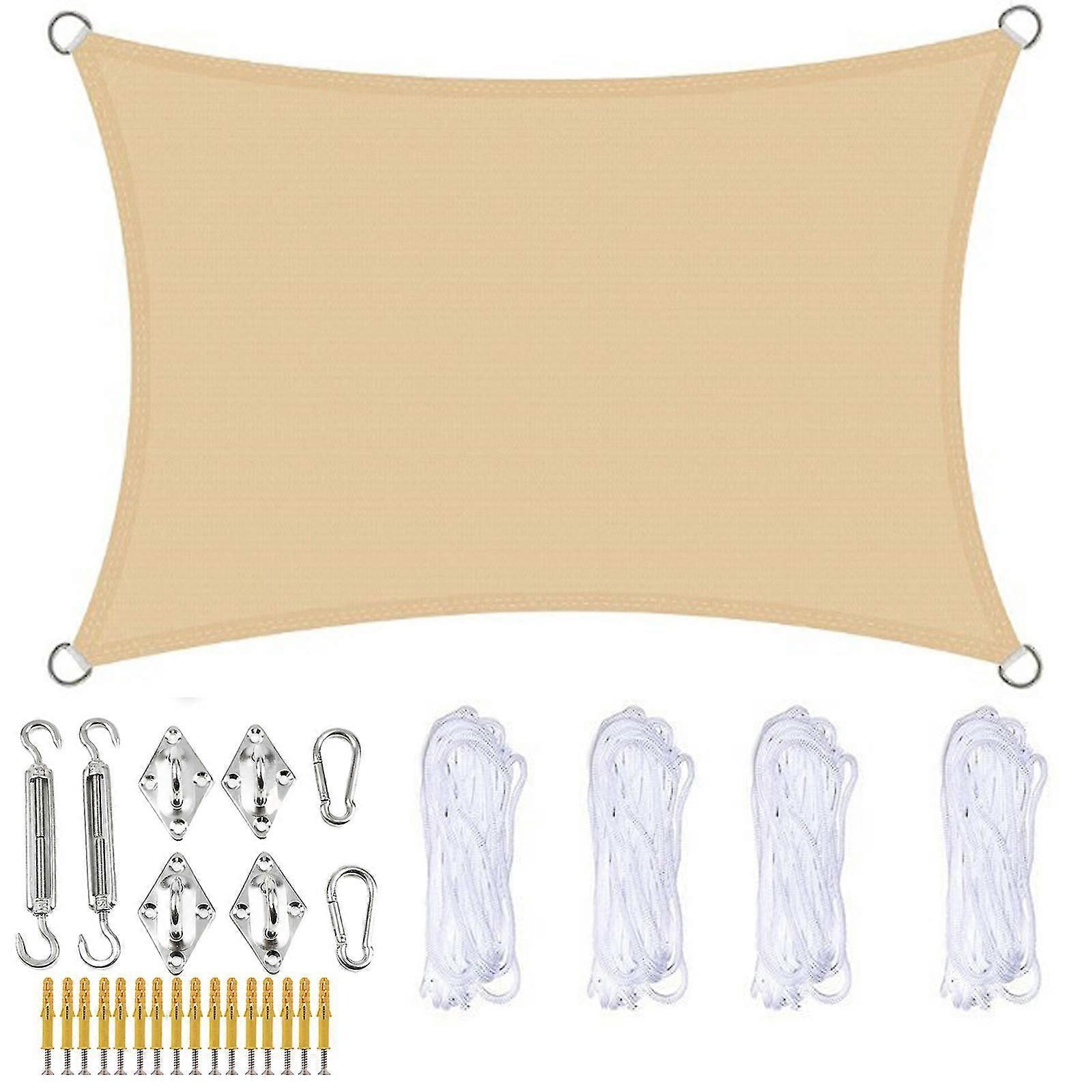 Vela solar rectangular con kit, HDPE de 185 g/m, adecuada para sombra exterior