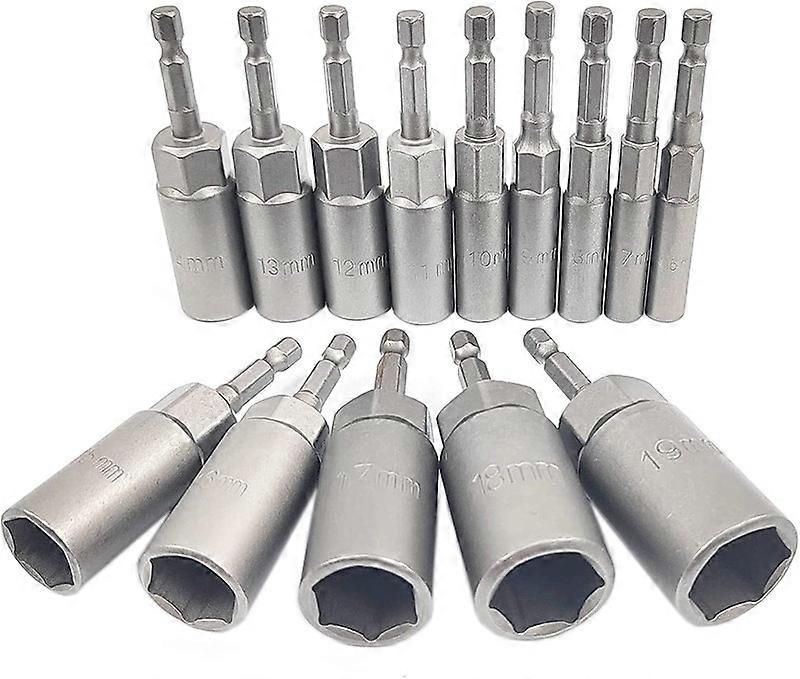 14 Pcs Deepening Screwdriver Socket, 6-19mm Hex Adapter, Machining Depth 34mm, Hexagonal For Nut Driver For Hand Drill, Impact Driver Socket, Socket