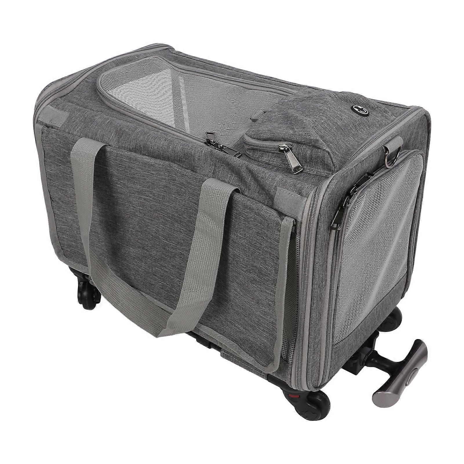 Cat Carrier Dog Carrier with Wheels Telescopic Walking Handle Adjustable Shoulder Straps Rolling Pet Travel Carrier Grey