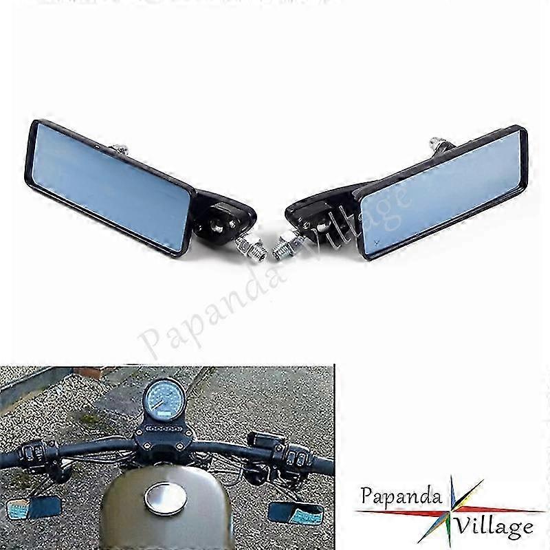 Universal Black Motorcycle 10mm Rectangle Rearview Mirror Custom Si...