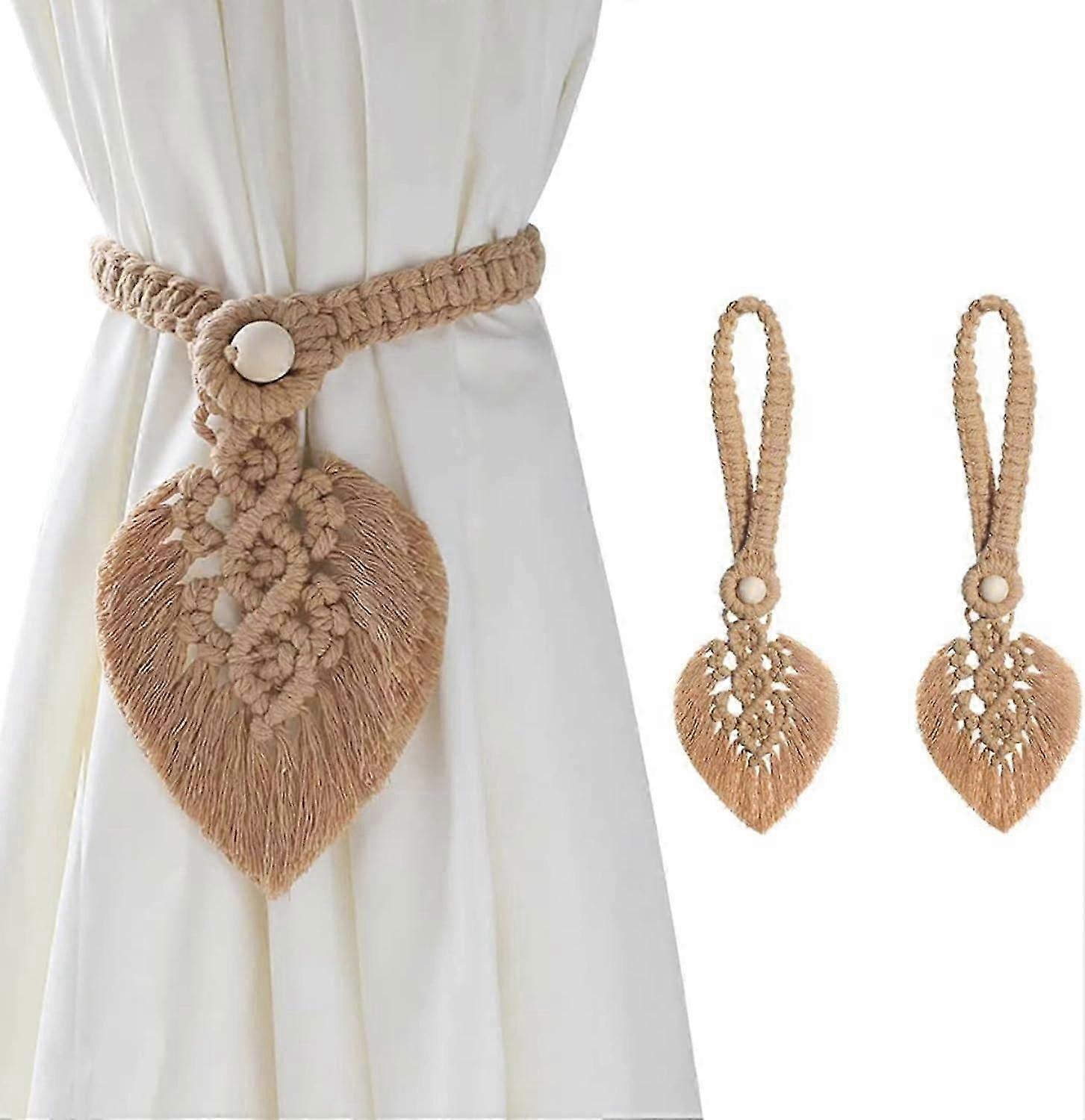 2 Pcs Curtain Tiebacks,   Clip Rope Holder Buckle Handmade Weaving Bohemian Tassel Holdbacks,Curtains Decor for Home/Living Room/Office,Brown