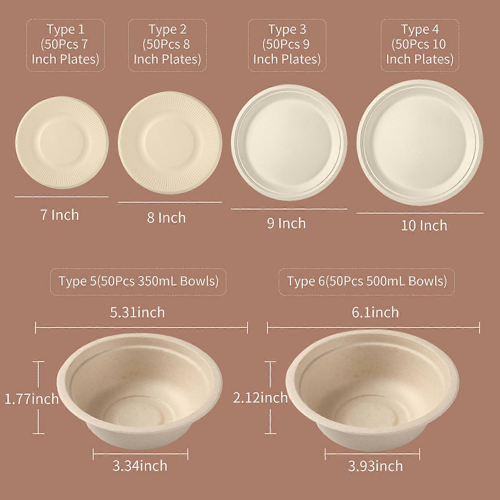 50PCS Disposable 7 Inch Beige Compostable Sugarcane Plates