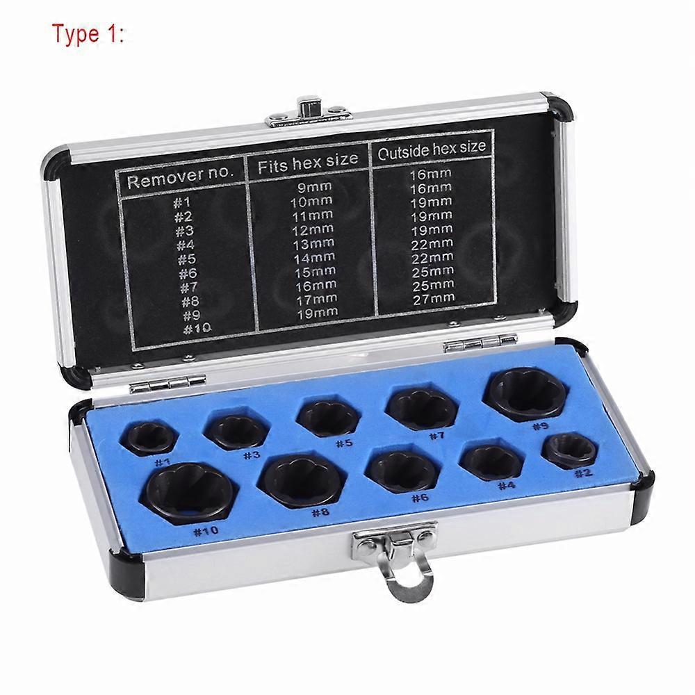 10pcs Drive Socket 9-19mm Damaged Nut Stud Bolt Extractor Locking Kit Thread Locking Bolt Extractors Screws Damaged Nuts
