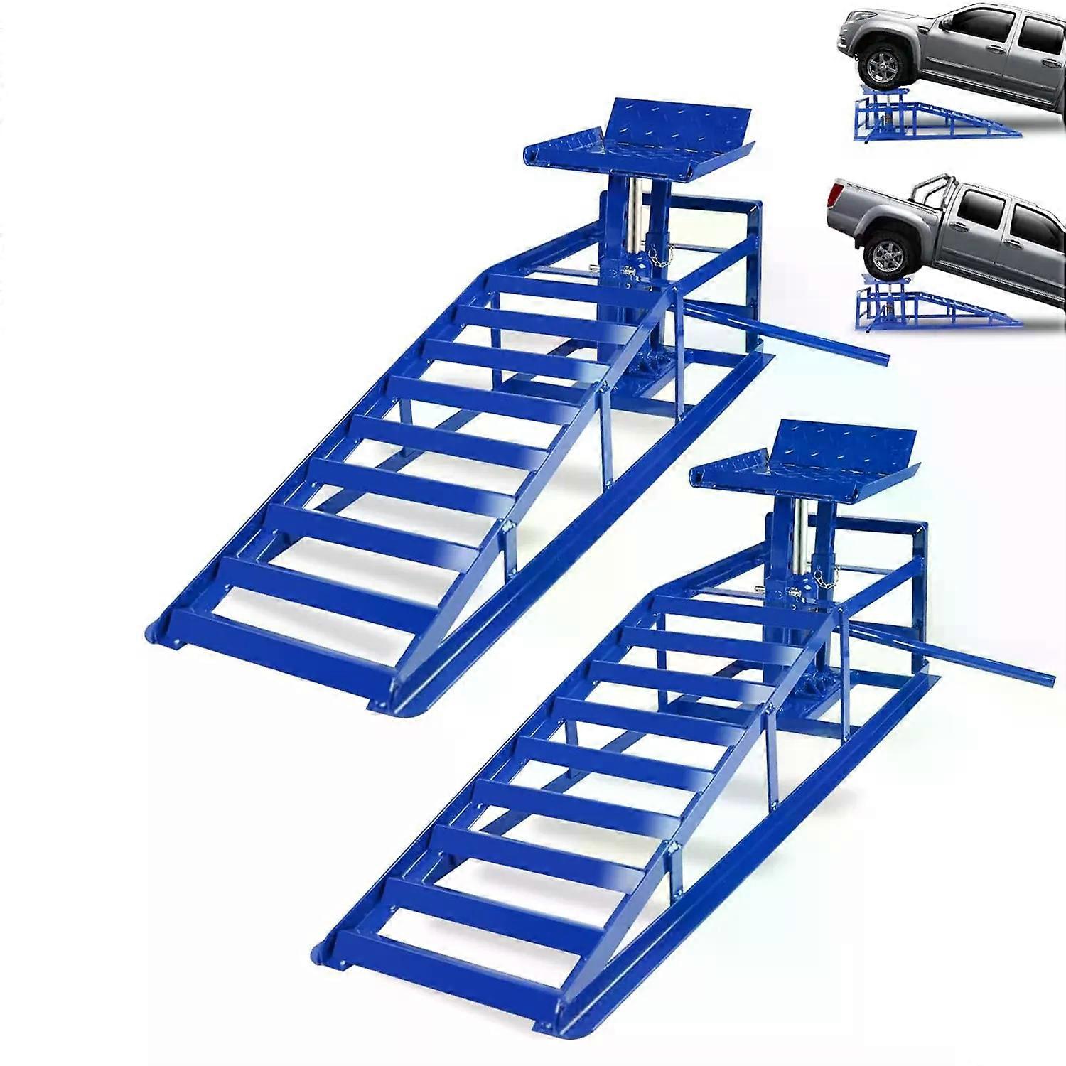 Hydraulic Car Ramps Durable 5T Capacity Adjustable 236-356 cm Height Car Ramps with Non-slip Triangular Plate Ring Chain Screw