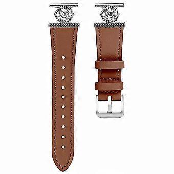 Genuine Leather Flower Decor Watch Band for 42mm Smartwatches - Adjustable Black Strap