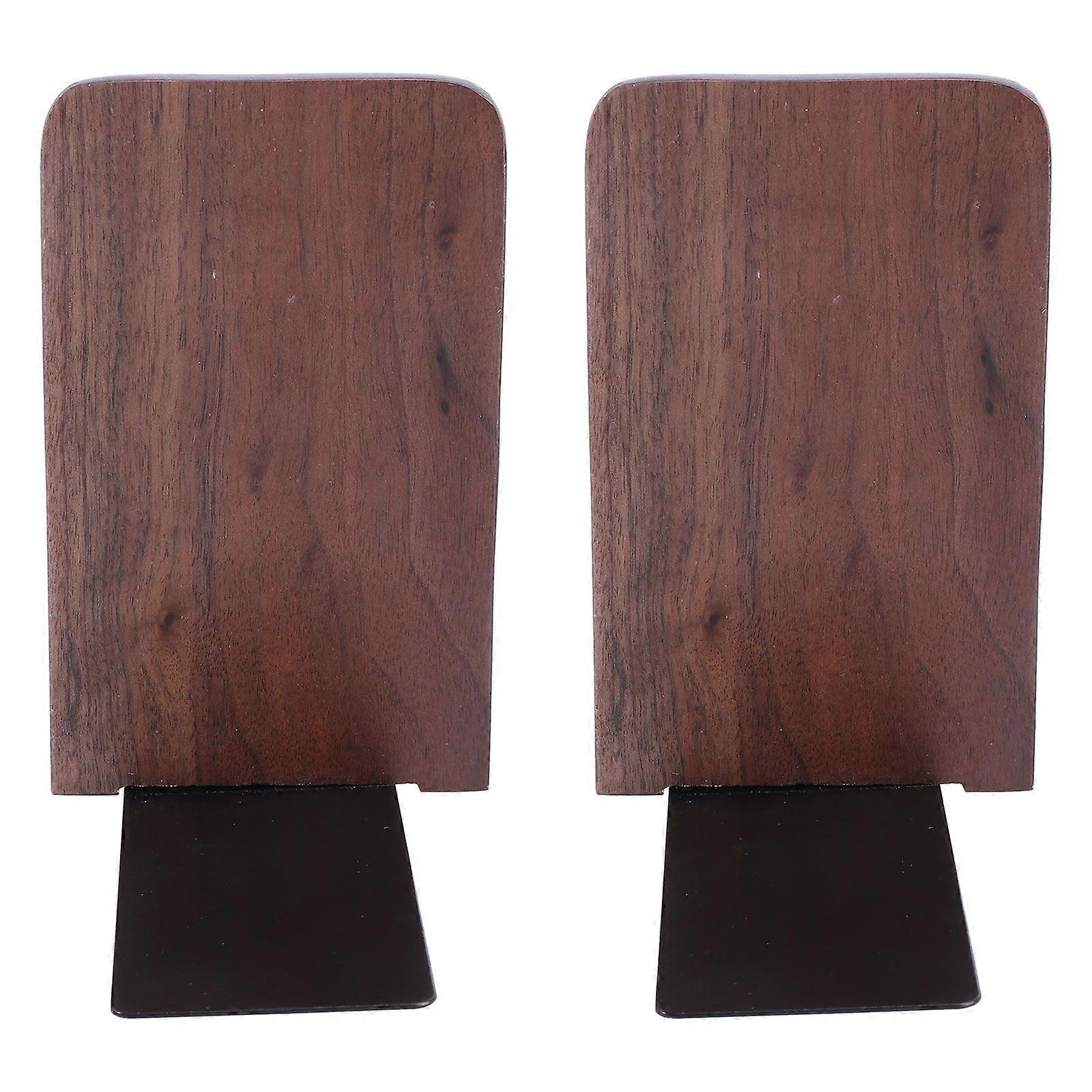2pcs Multi-Functional Black Walnut Book Block Creative Thickening Solid Bookends Book Organiser for Home Office