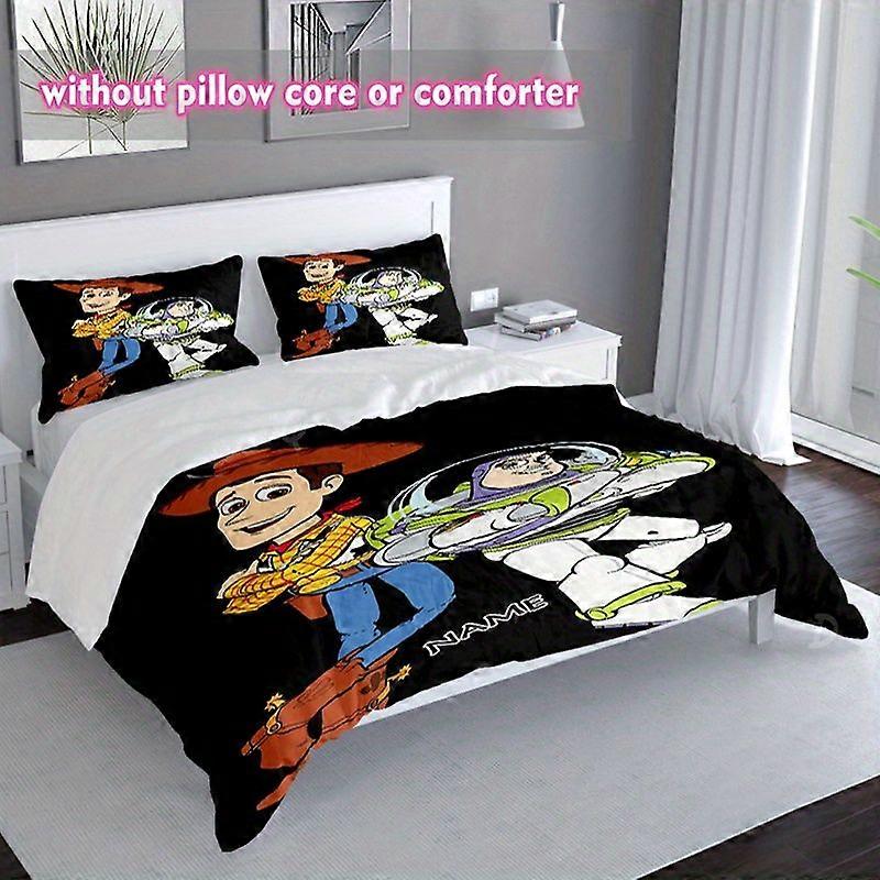 TE488 Custom Name "Buzz Lightyear & Woody" Toy Story Duvet Cover Set - Soft Polyester, Machine Washable, All-Season Comforter with Zip C
