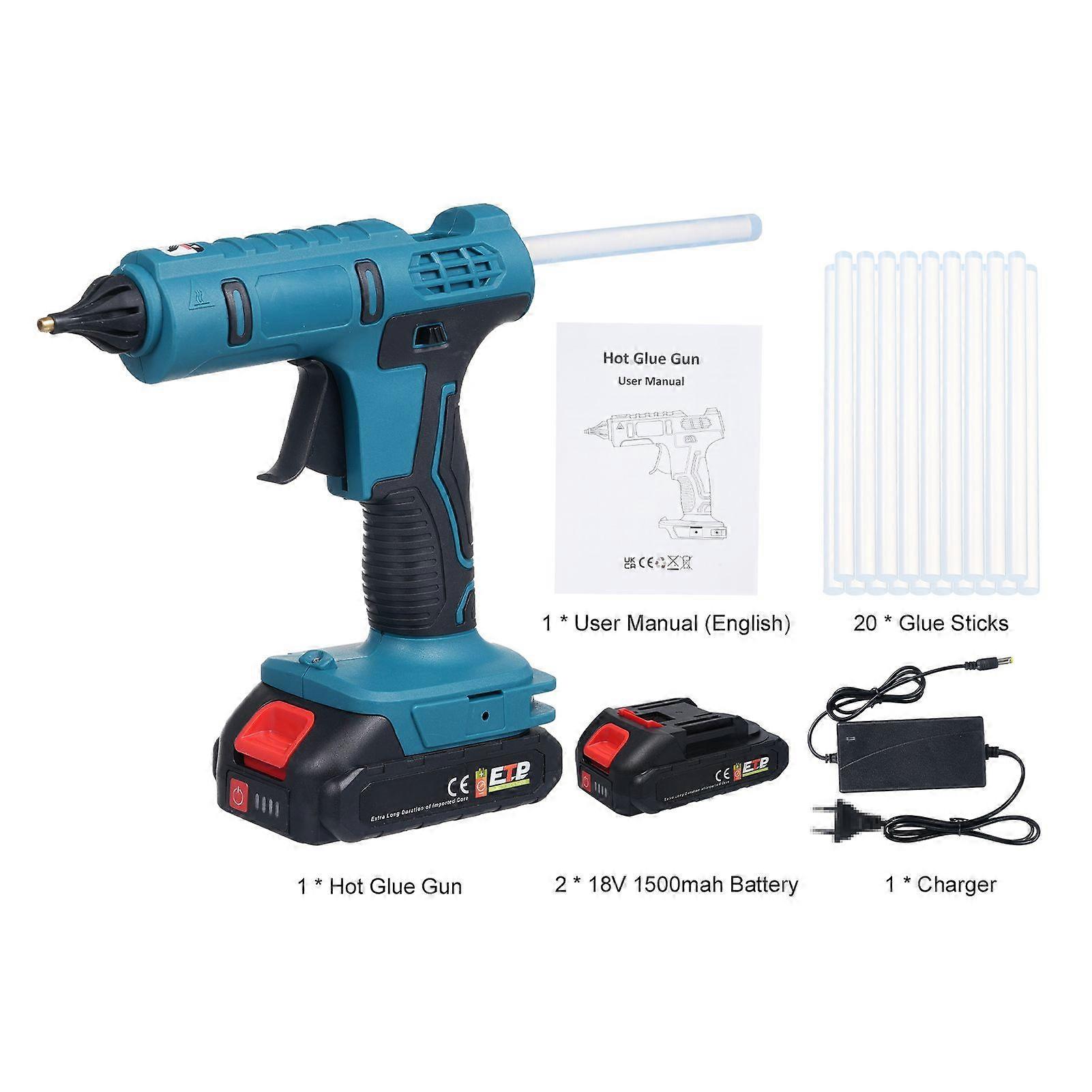Cordless Hot Glue Gun Fast Heating Safe Constant Temperature with 20pcs Hot Glue Sticks LED Light for Repair Furniture, Handcraft, Sealed Packaging Bo