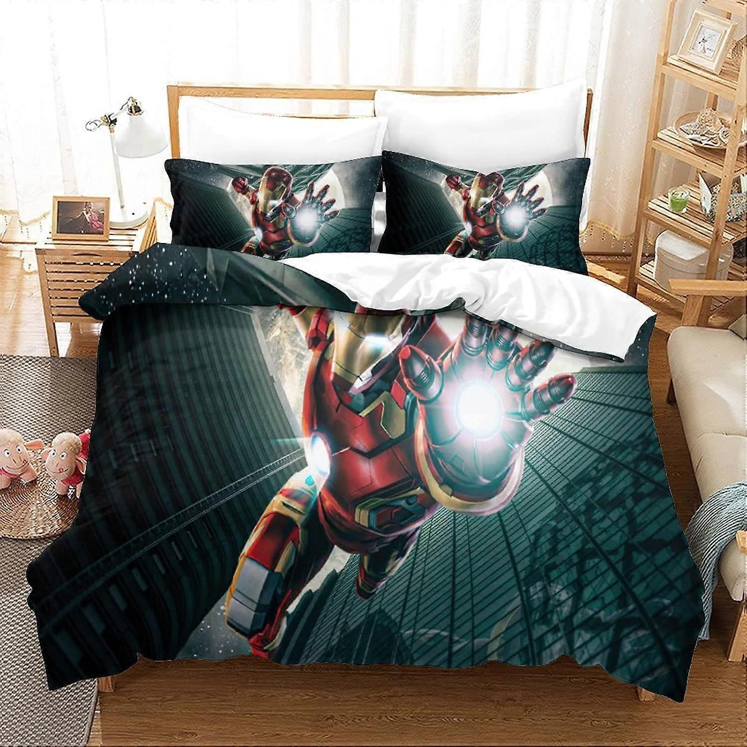 Bedding Sets Single Size Bedding Iron Man Printed Duvet Cover Soft Hypoallergenic Microfiber Quilt Cover with Pillowcase with Zipeer Closure for in Ki