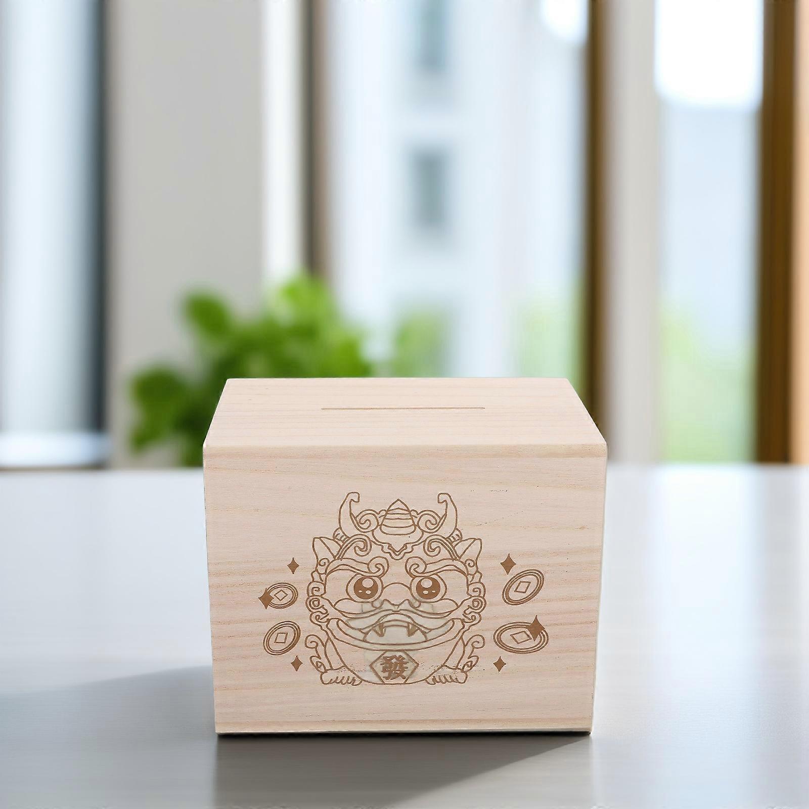 Only Save Piggy Bank Wooden Coin Jar for Storage 2Pcs Rustic Style Beige