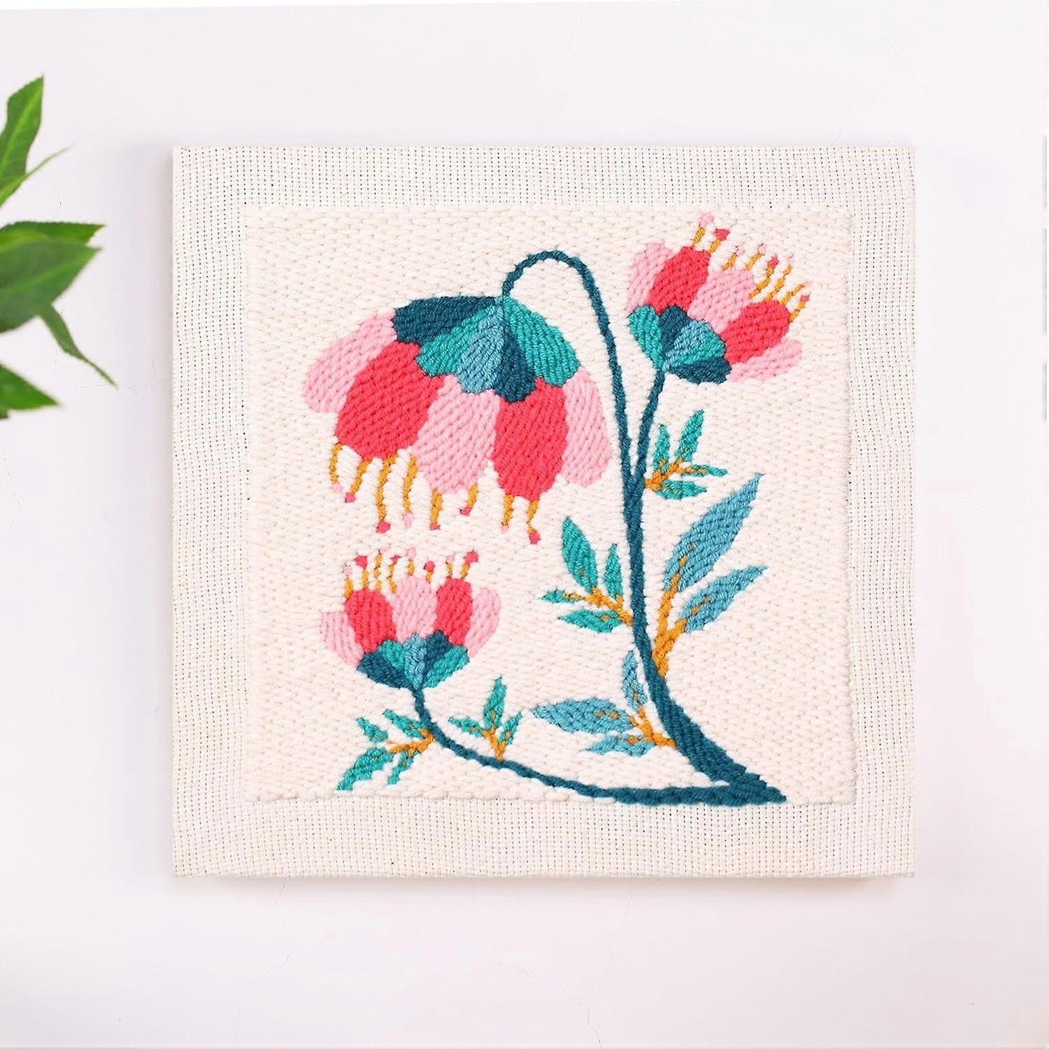 Punch Needle Embroidery Kit for Beginners, Includes Frame, Yarns & Threader, Compatible with Rug Punch Tools, Beige