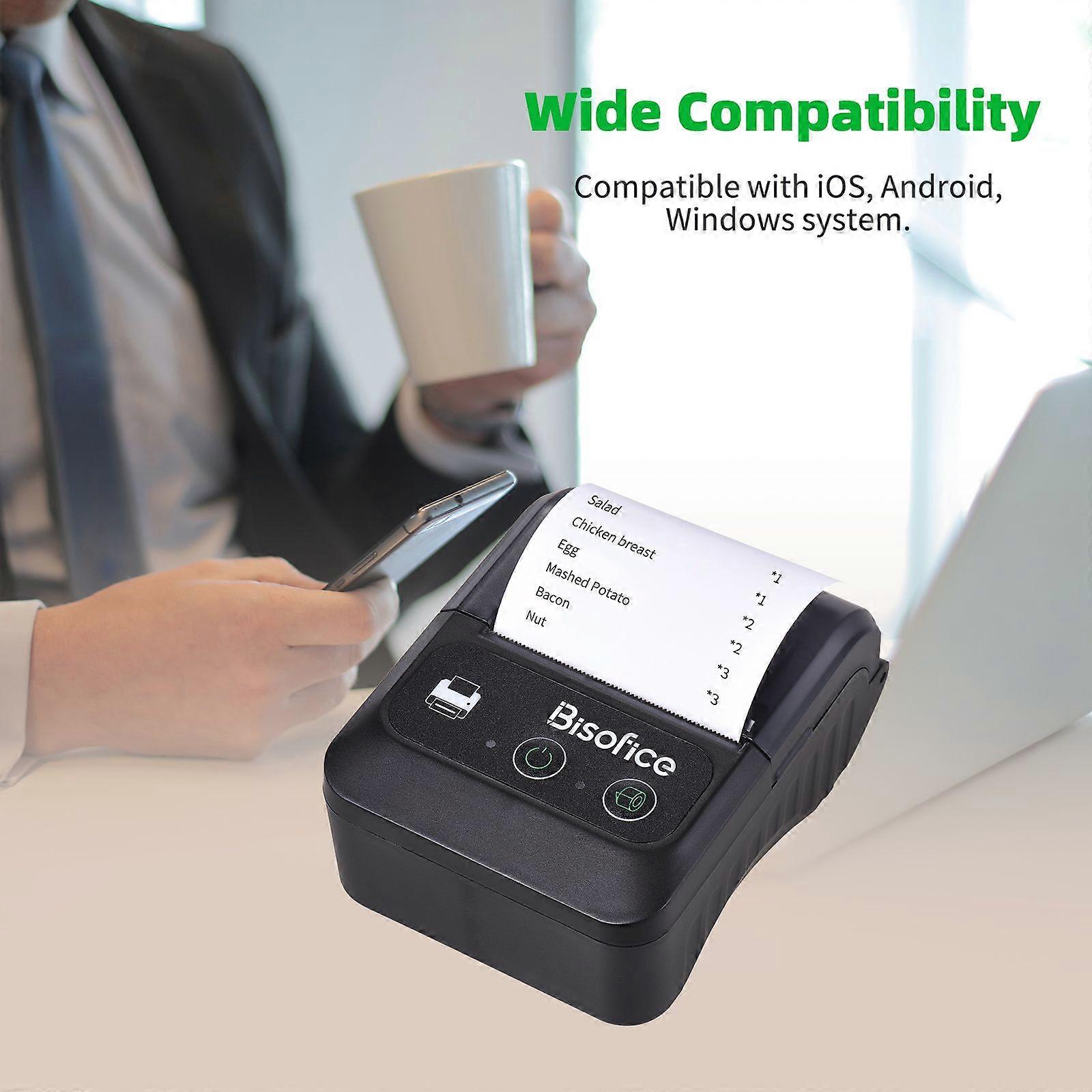 Bisofice Portable Wireless BT 58mm 2 Inch Thermal Receipt Printer Mini USB Bill POS Mobile Printer Support ESC/POS Print Command Compatible with Andro