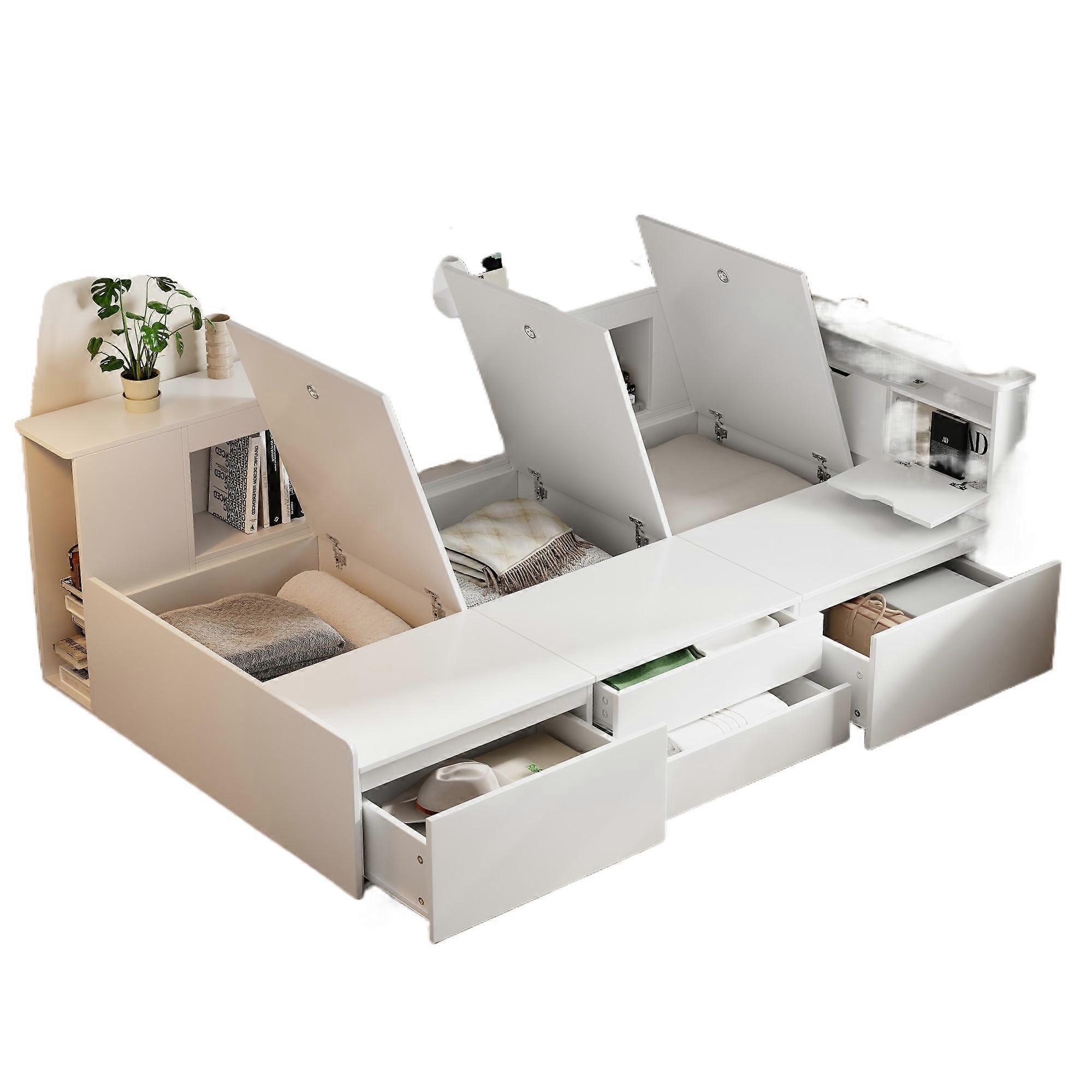Multifunctional Storage Bed Frame White 90x200cm Single Bookshelf