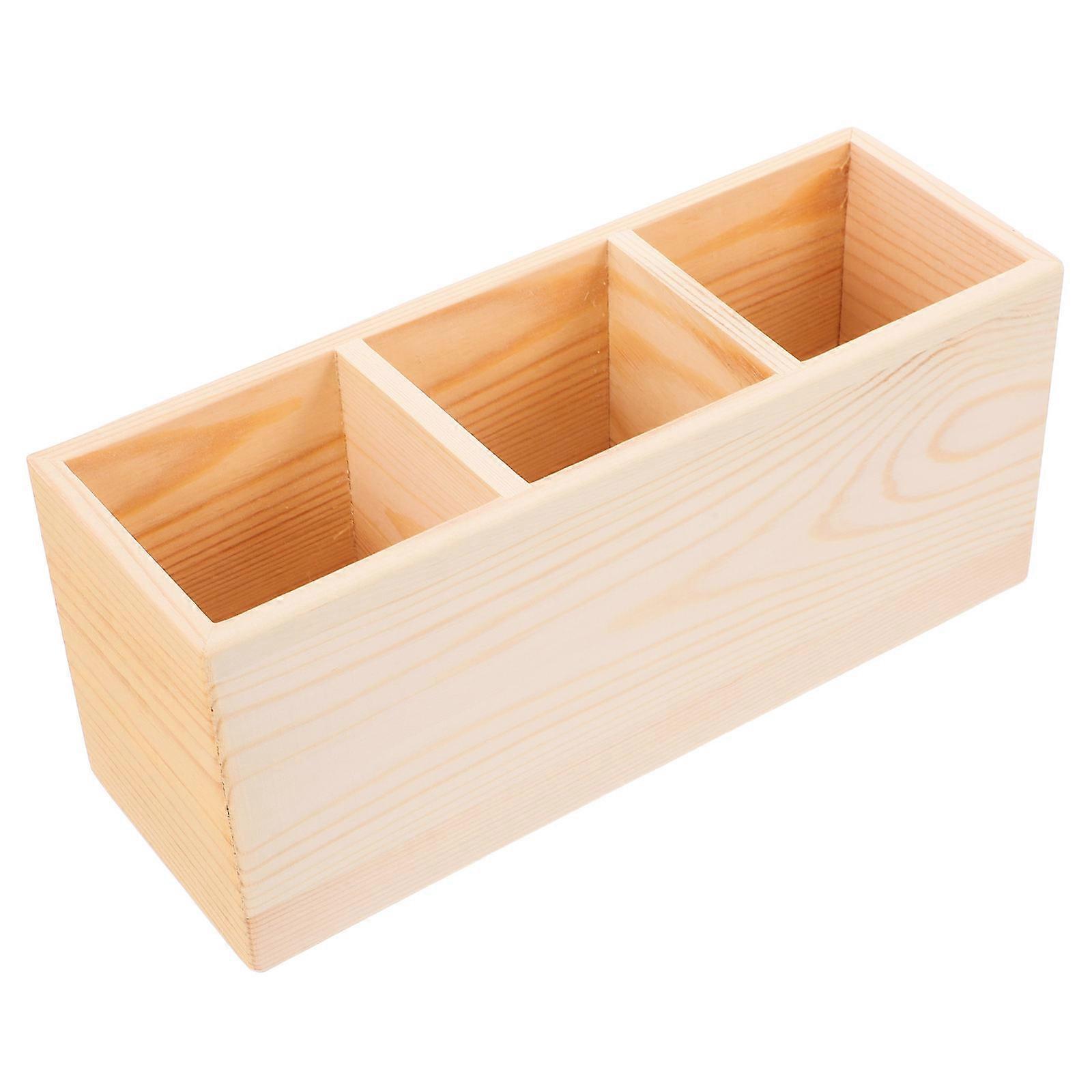 Wood Desk Organizer for Office Use with 3 Compartments 3Pcs Remote Control Caddy