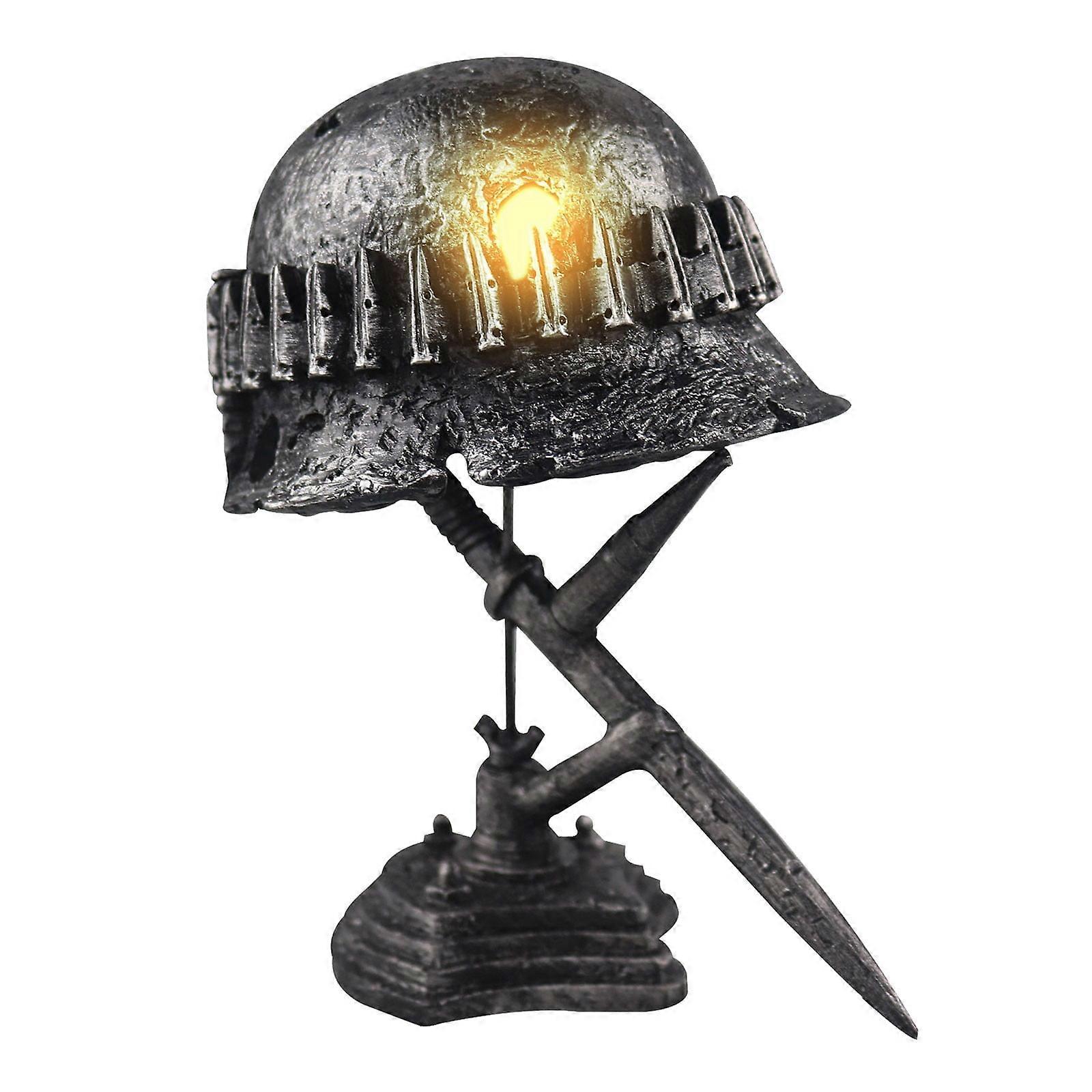 JilgTeok Helmet Table Lamp Statue Made From Wwii Soldier Helmet and Bayonet for Military Enthusiasts