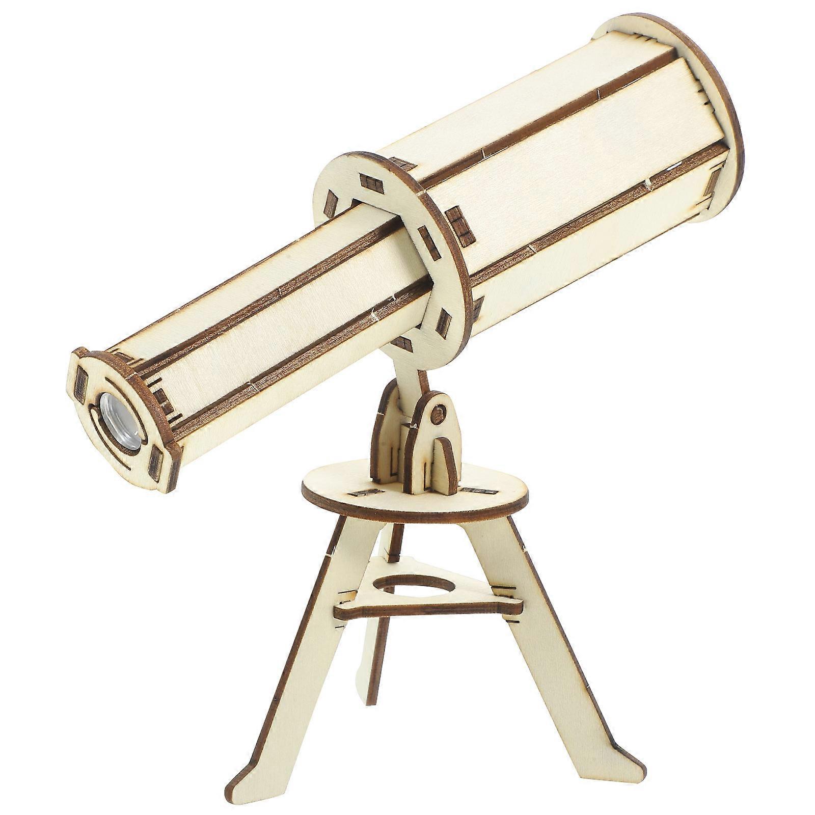 Educational Science Sets Diy Telescope Kit for Children Light Yellow Wooden Model Enhancing Observation Skills