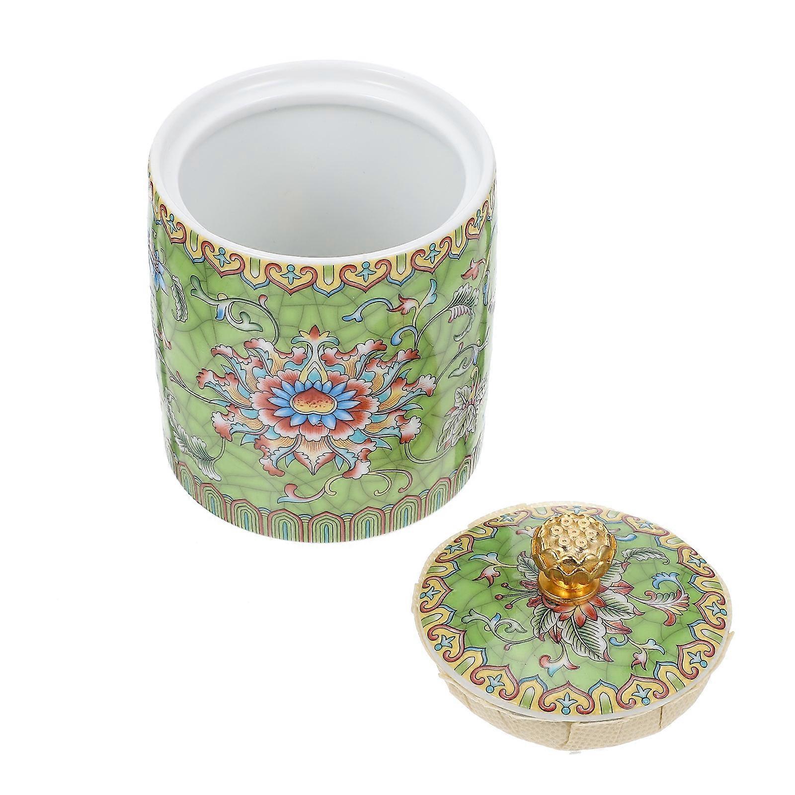 Tea Storage Jar Ceramic Container Household Use Green Color Sealed 1Pack