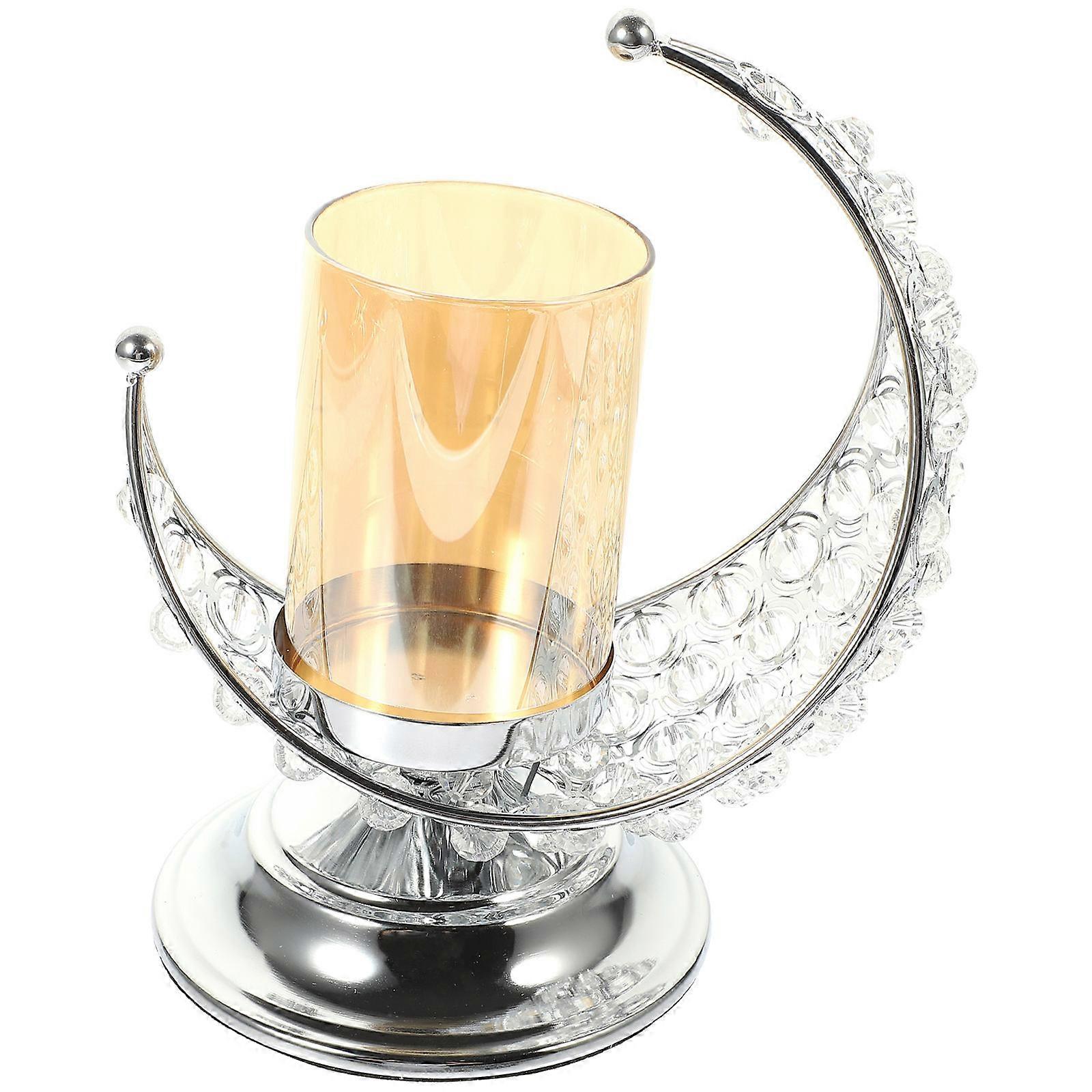 Silver Metal Candleholder Moon Design for Home Decor 2Pcs Set