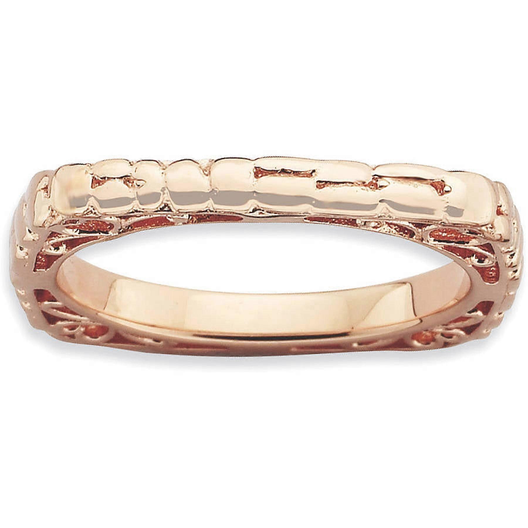 Sterling Silver Polished Pink-Plate Square Ring