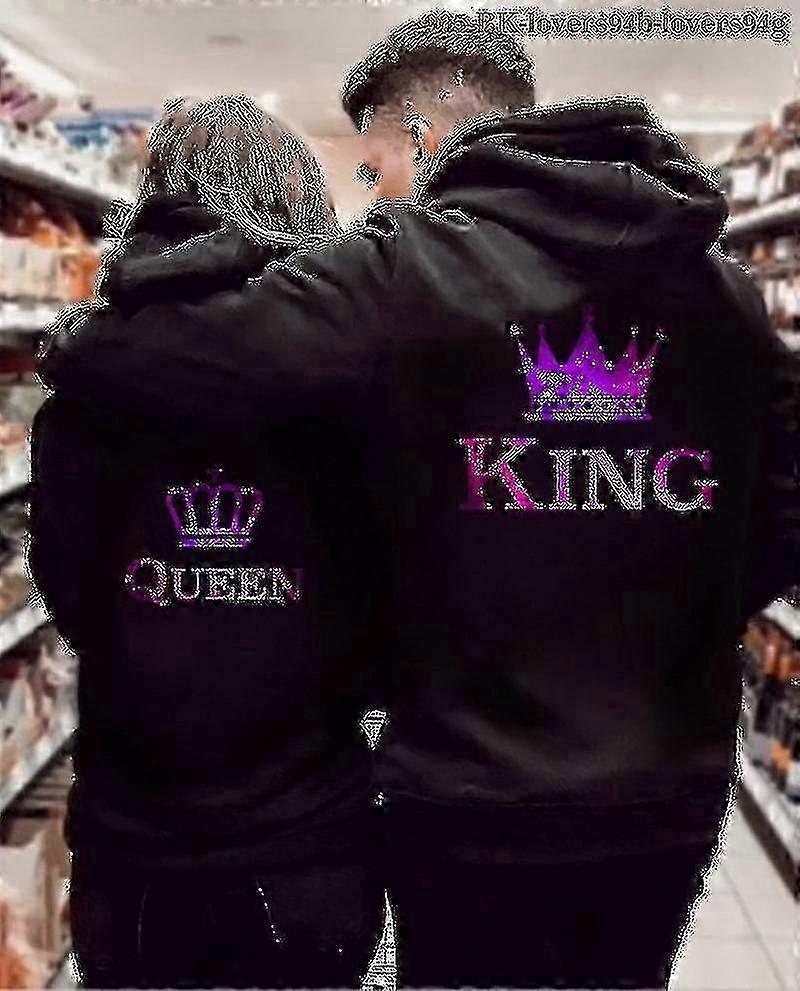 The New Couples Set King And Queen Crown Two-color Insert Hooded Sweatshirt (purple) From Chuai Du