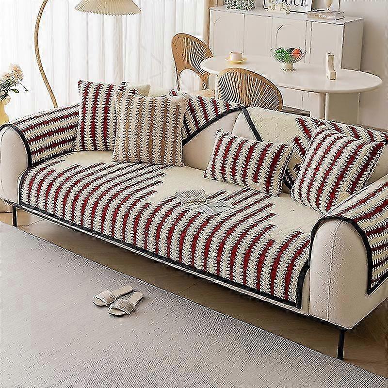 25-26 Chenille Sofa Cushion All-season Universal Non-slip Cushion Striped Sofa Cover Cloth