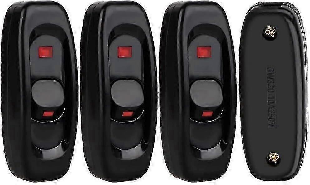 4pcs Inline Cord Switch On/Off Button 10A 250V Inline Power Switch with LED Light for Table Lamp Desk Lamp Bed Lamp (Black)