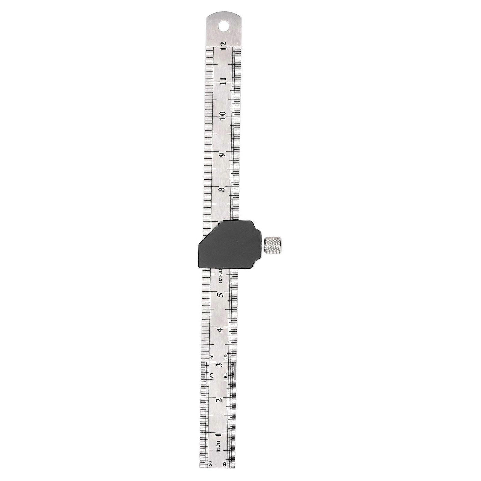 Steel Ruler 12 Inch 30cm Imperial Metric Steel Ruler with Positioning Block for Scribing Marking 