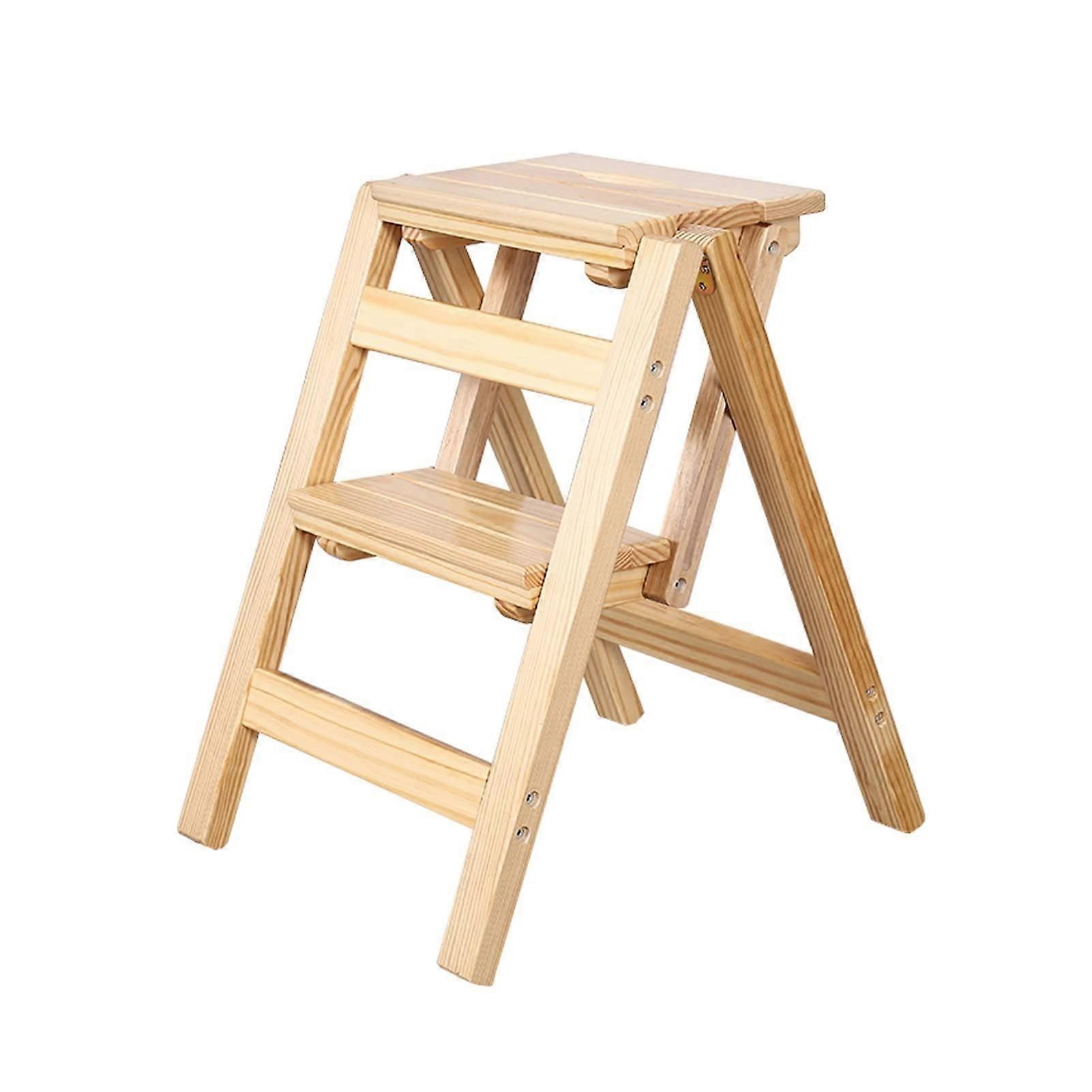 Wooden Step Ladder Chair Folding 2Step Stool For Home Kitchen Library Multifunctional Stepladder And Rack
