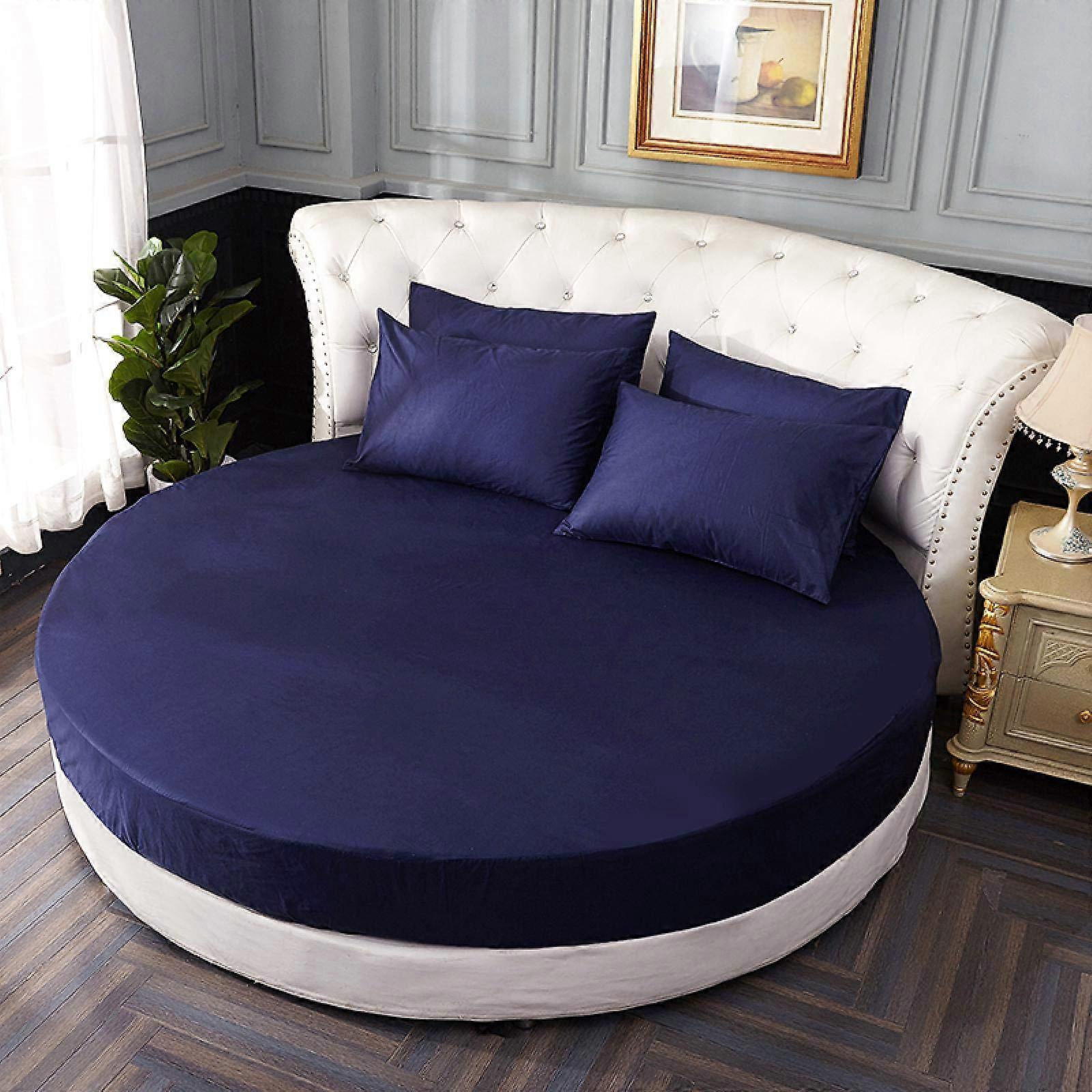 Solid Color Cotton Round Bed Sheet Set Non Slip Mattress Cover 3 Piece Set 220cm Color16