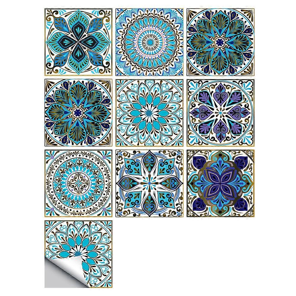 Wall Art 10pcs Moroccan Style Tile Wall Stickers Removable Decorative
