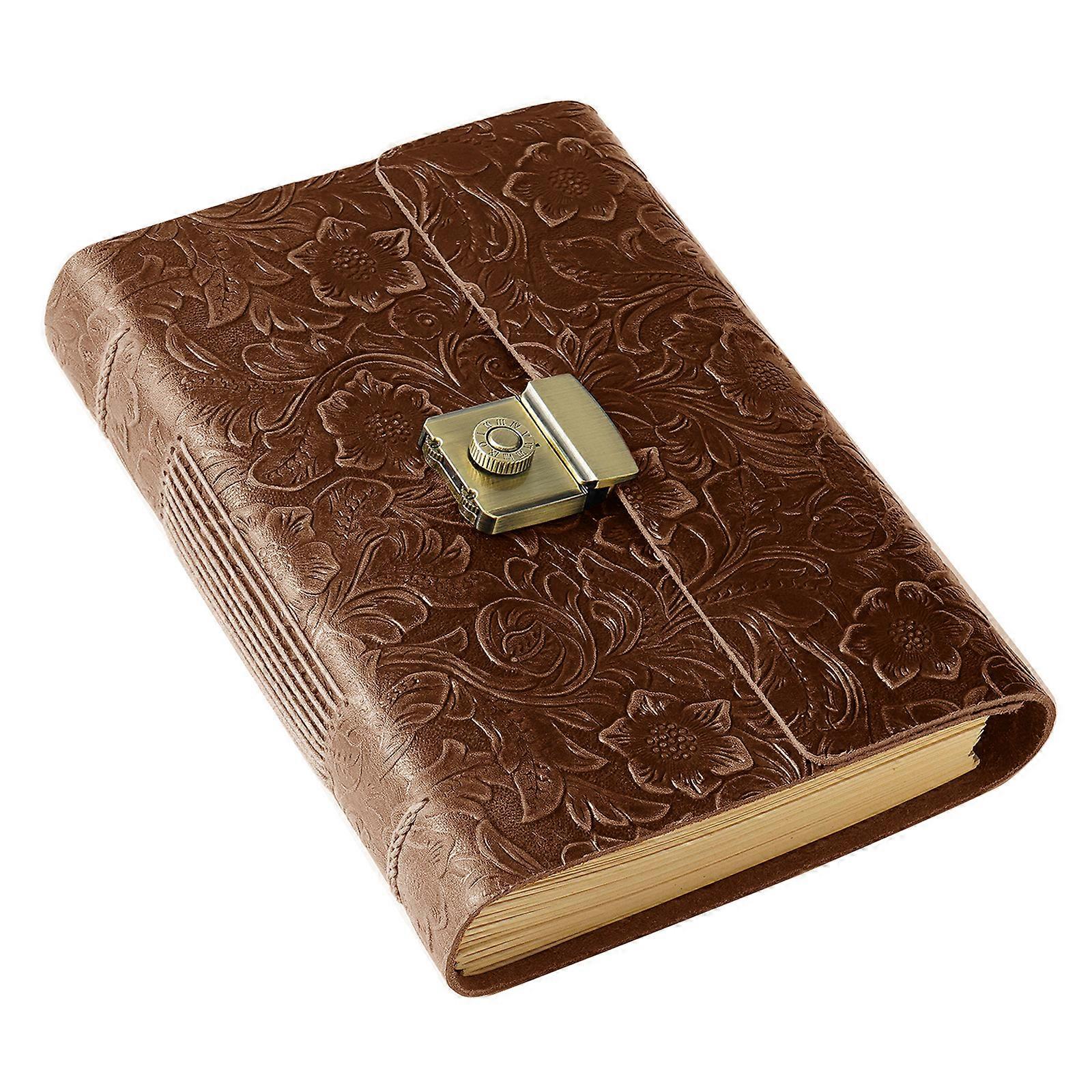 Retro Leather Journey Diary Notepad Journal Planner Notebook with Password Lock for Women Men Kid Artist Writer Present  A7
