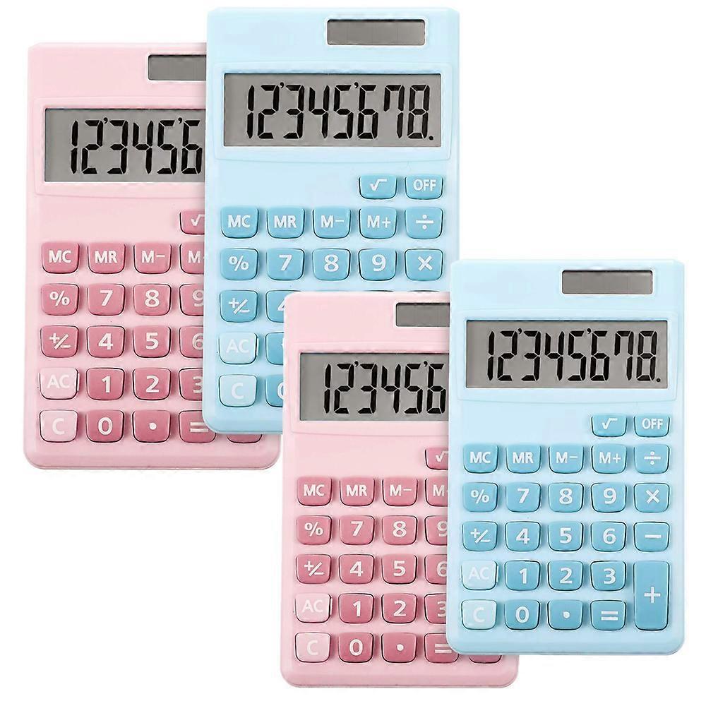 OBOSOE 4Pcs Mini 8-Digit LCD Calculator, Solar/Battery Powered, Portable Desktop Calculator for Home School Kids