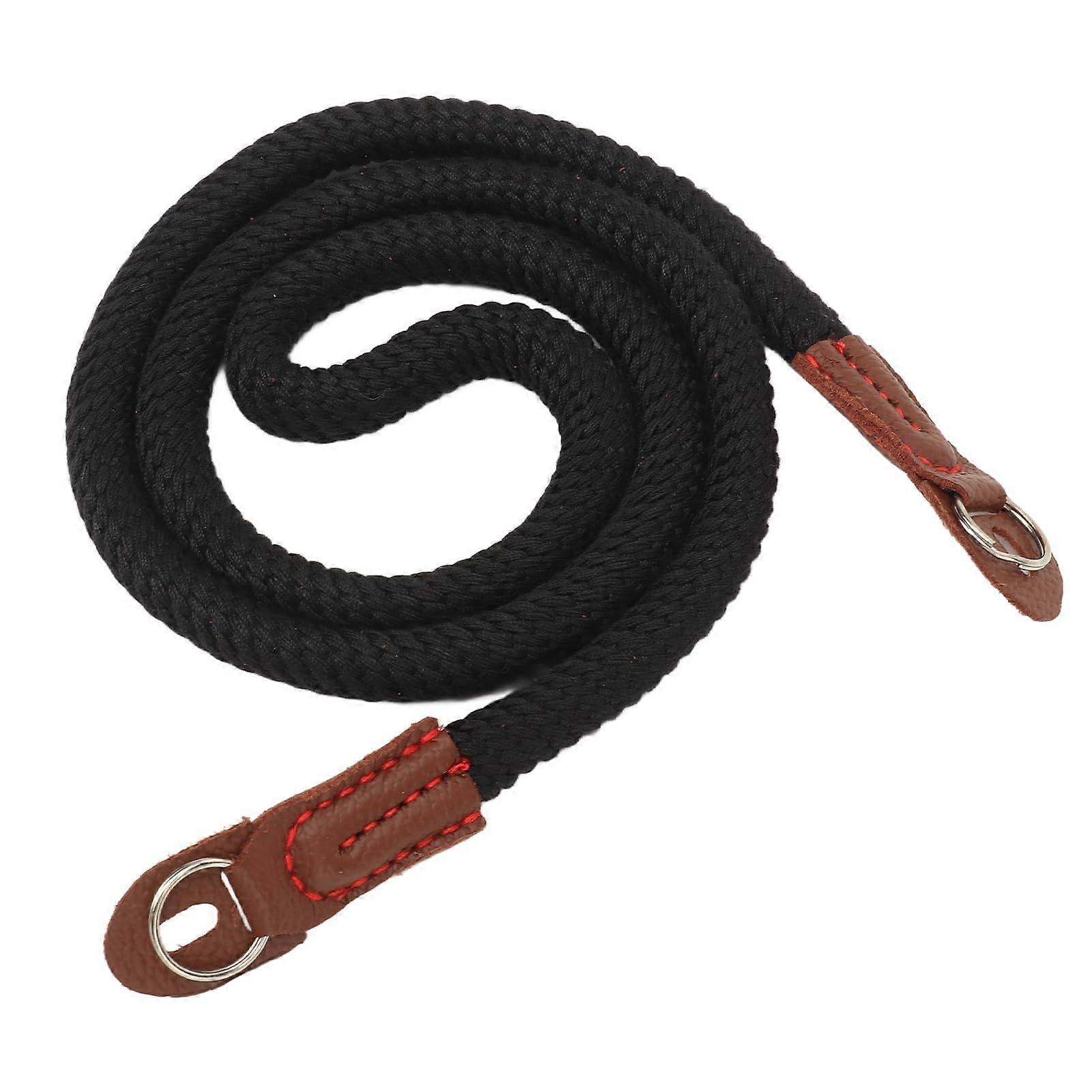 Camera Strap Cotton Round Cord Vintage Artistic Neck Strap For Retro Mini DSLR Camera Black