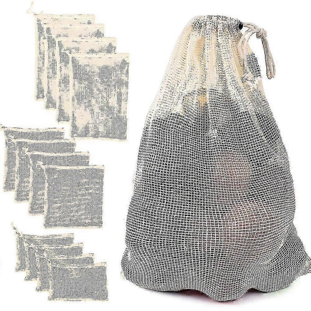 3pcs Cotton Mesh Vegetable Bags Reusable Vegetable Storage Bag