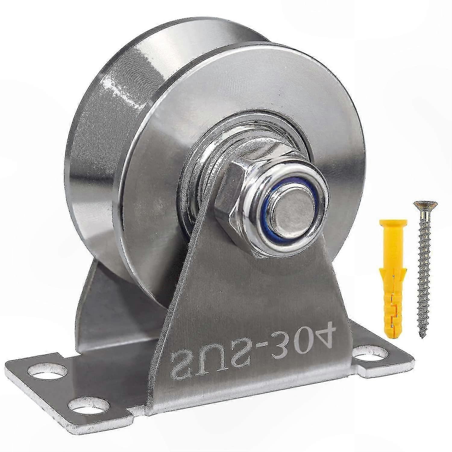 Stainless Steel Groove Pulley Block for Sliding Gates and Wire Ropes, Silent Duplex Bearing Design with Mounting Feature