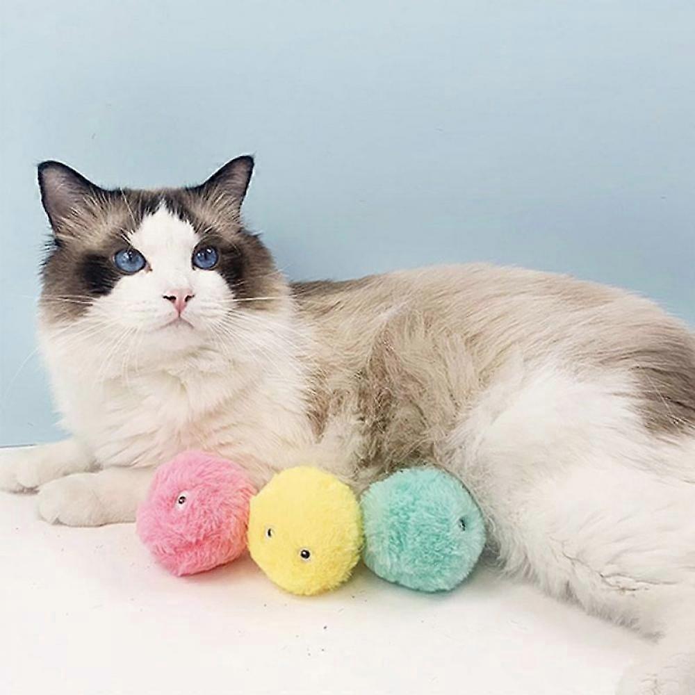 Fluffy Plush Cat Ball Toys,Interactive Chirping Balls Cat Kicker Toys, Fun Kitty Kitten Catnip Toys for Cat Exercise