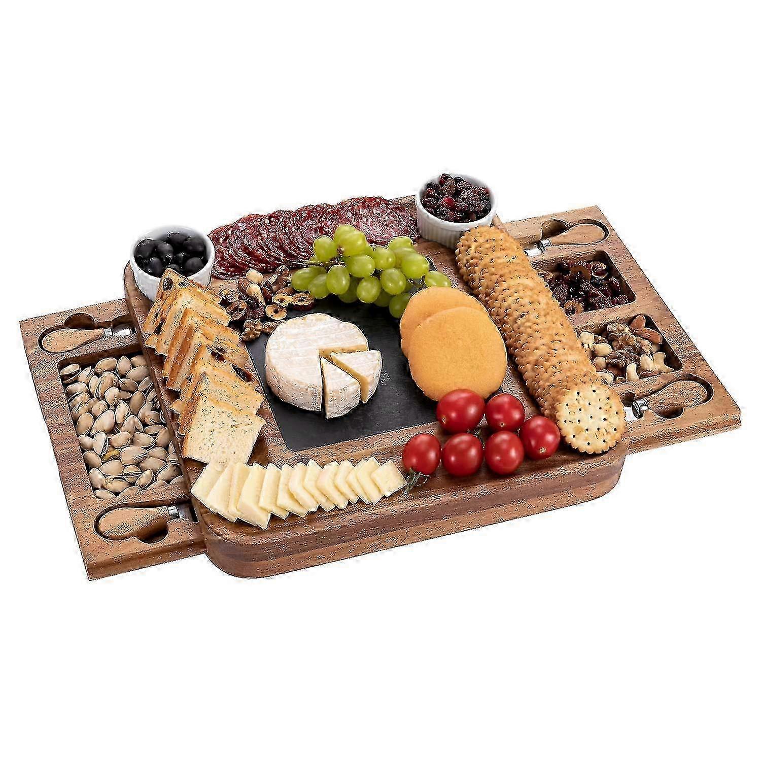 Cheese & Charcuterie Board with Slide-Out Drawer for and Cheese Platter