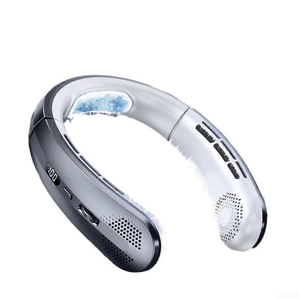 Bladeless Portable Neck Fan, Rechargeable Battery, 100 Speed Options, Quiet Cooling For Sports And Daily Use, Gray