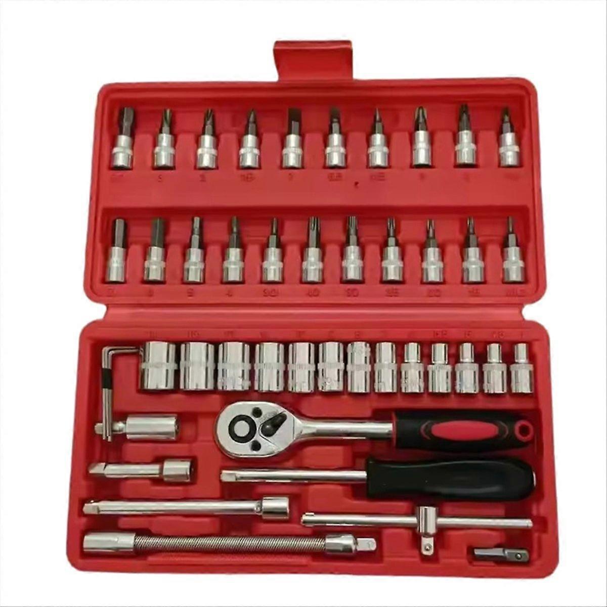46pcs 1/4 Inch Drive Socket Set for Motor Ratchet Wrench Set Motorcycle Tool Kit,Bit Socket Wrench Set Tool Set Red