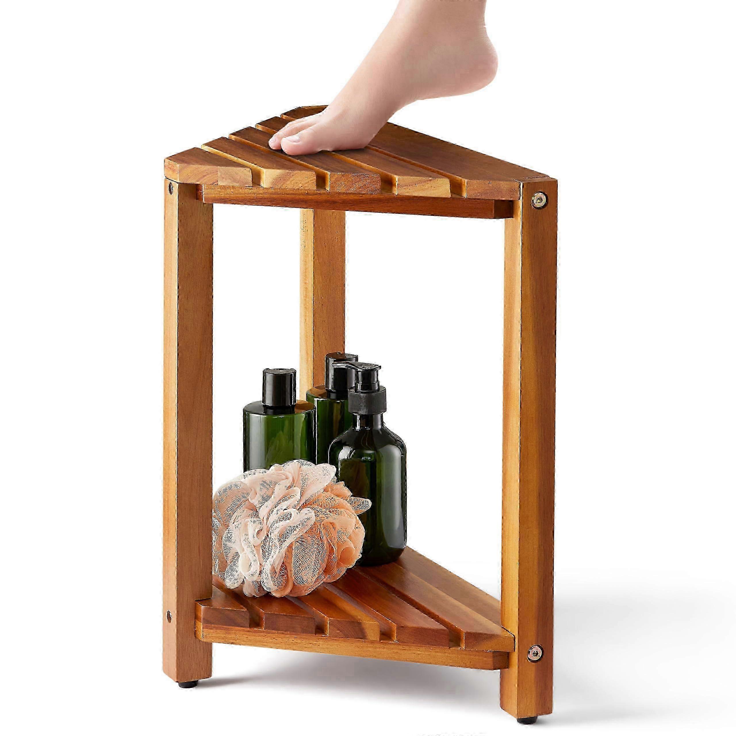 Wooden bathroom corner bench with storage rack 2025