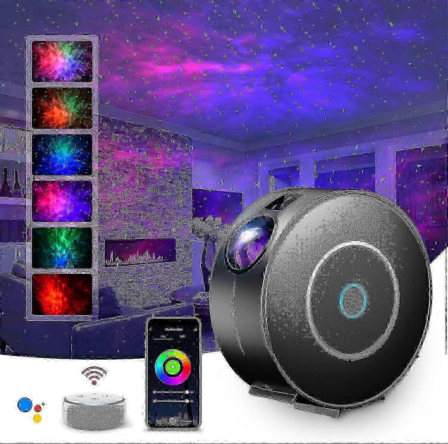 Smart Night Light 3D Star Projector Lamp, Voice Control/WiFi/Compatible with Alexa Google Assistant(Black)
