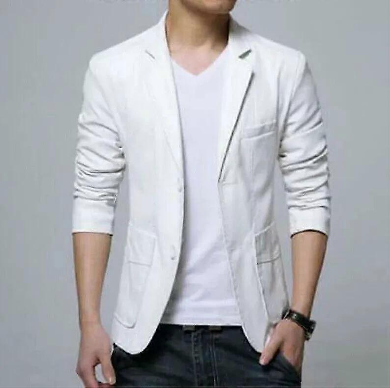 Ny snygg festkavaj vit, formell affärskavaj i 100 % handgjort läder för män