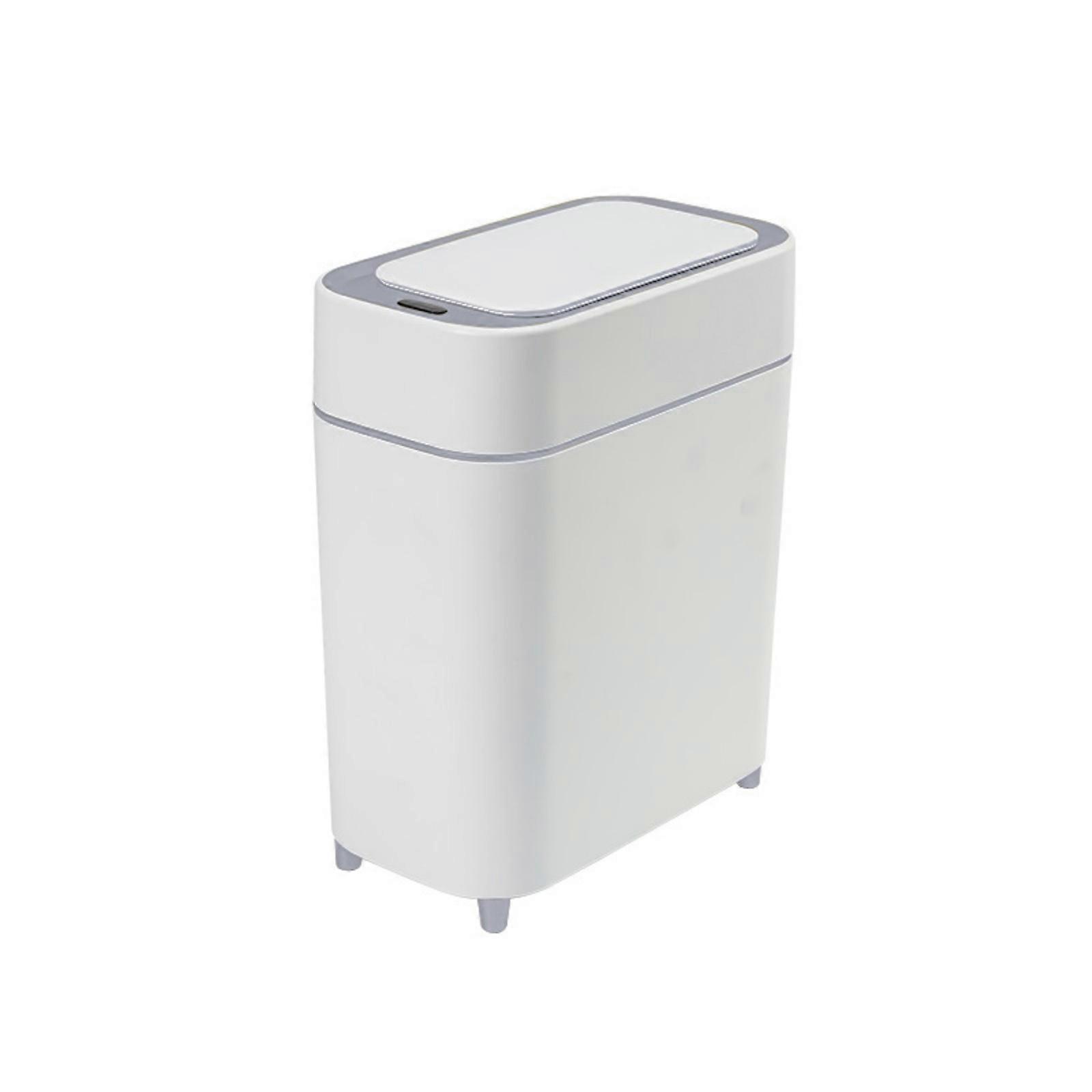 Auto Open Trash Can With Secure Suction Base Leakproof Lid For Home and Kitchen Bathroom  white gray