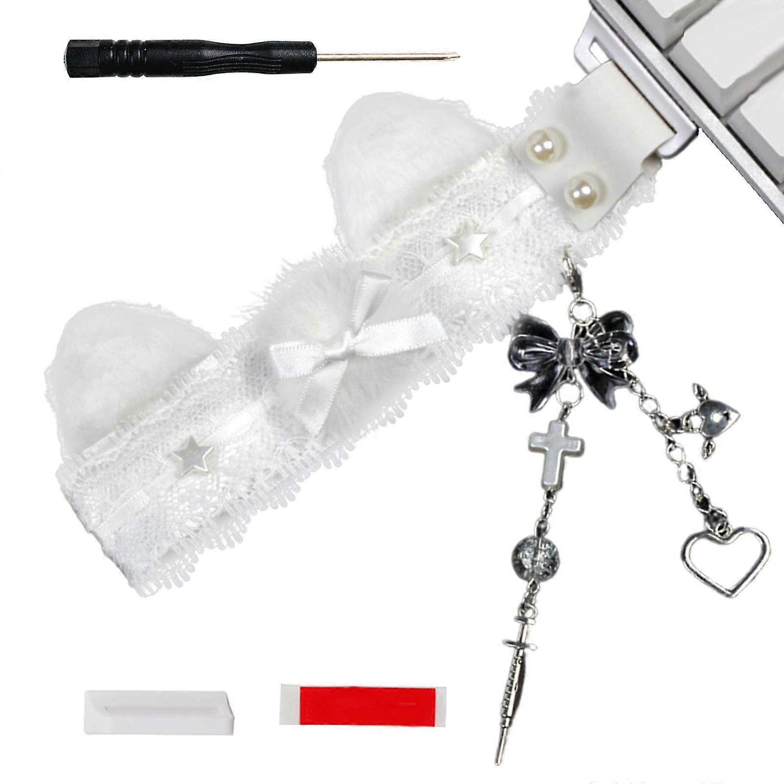 Soft Fabric Trim Ribbon Keyset Decoration With Suspended Enchantments For Individualized Computer Arrange  White