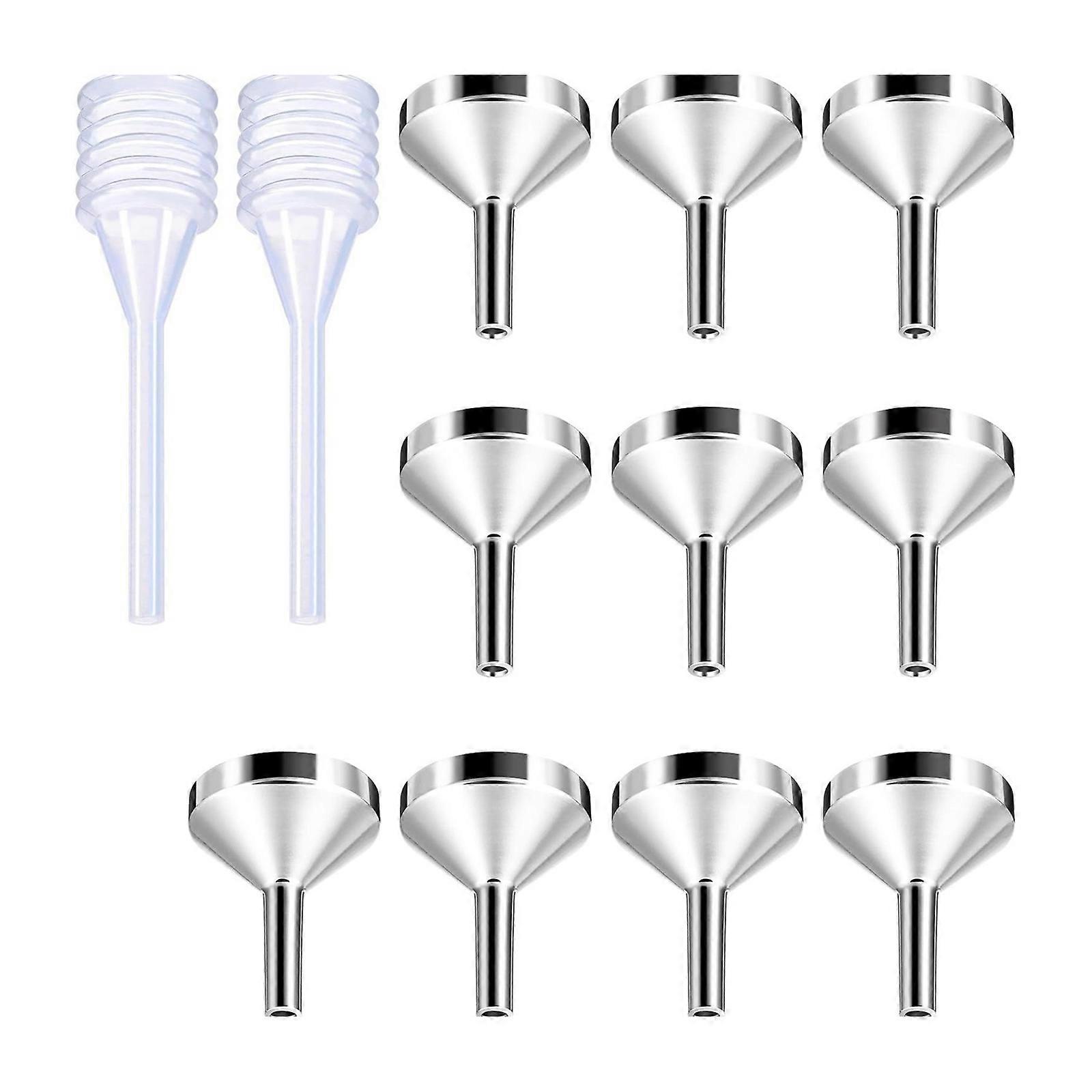 10 Pack Small Metal Funnel with 2 Pack Mini Pipette for Filling Small Mini Bottles or Containers,Atomizer,Perfume  Silver