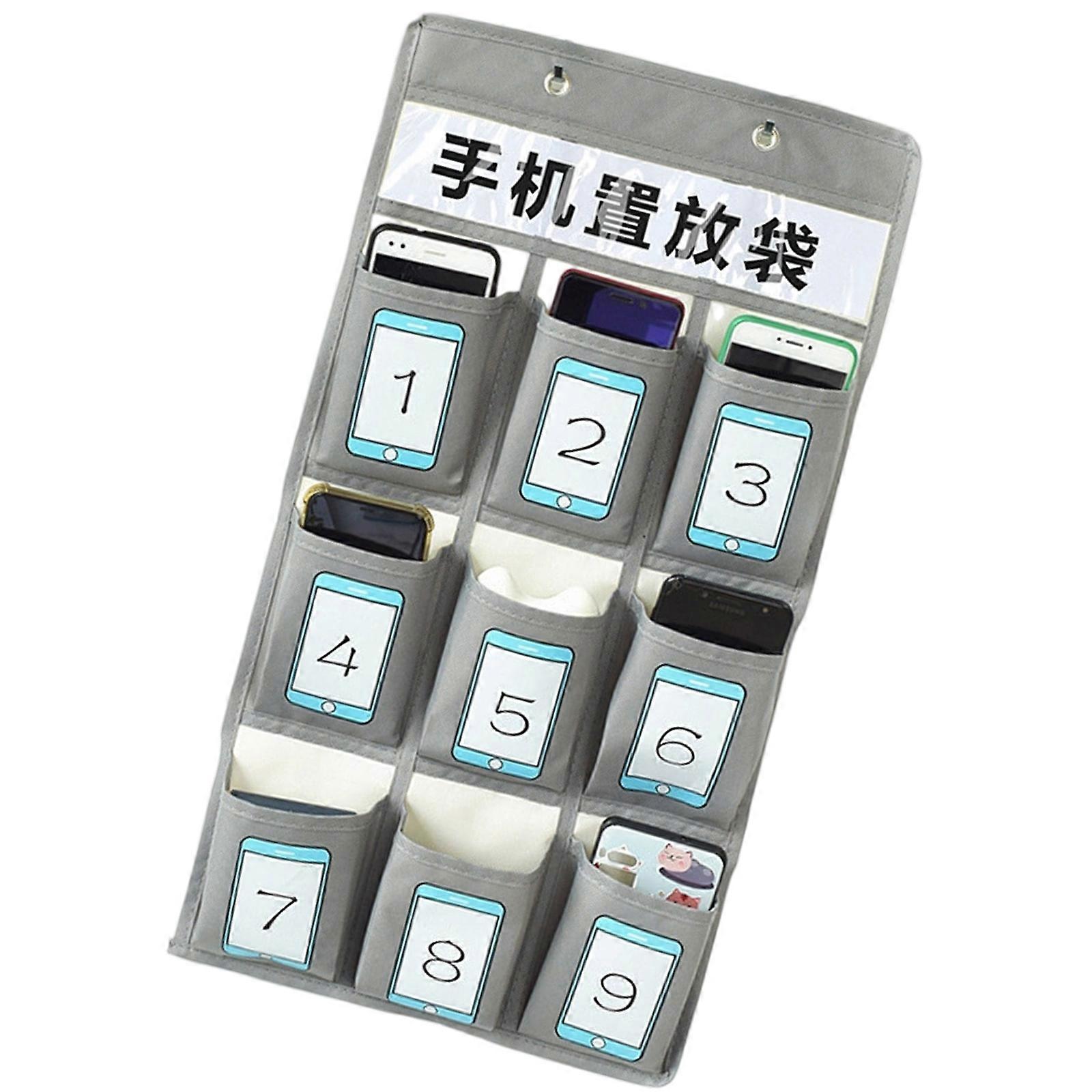 9 Grids Phone Calculator Holders with Hooks Classroom Pockets Chart Hanging Organiser Phone Bag Multicolor